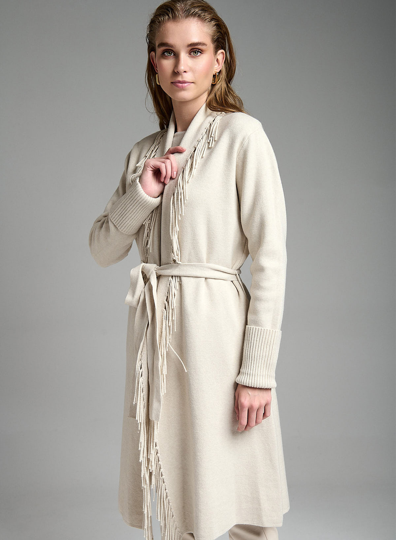 Knitted midi cardigan with belt and fringe - 3