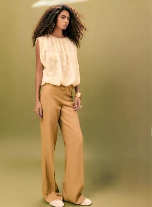Camel straight fit Trousers with belt Eco - 56831