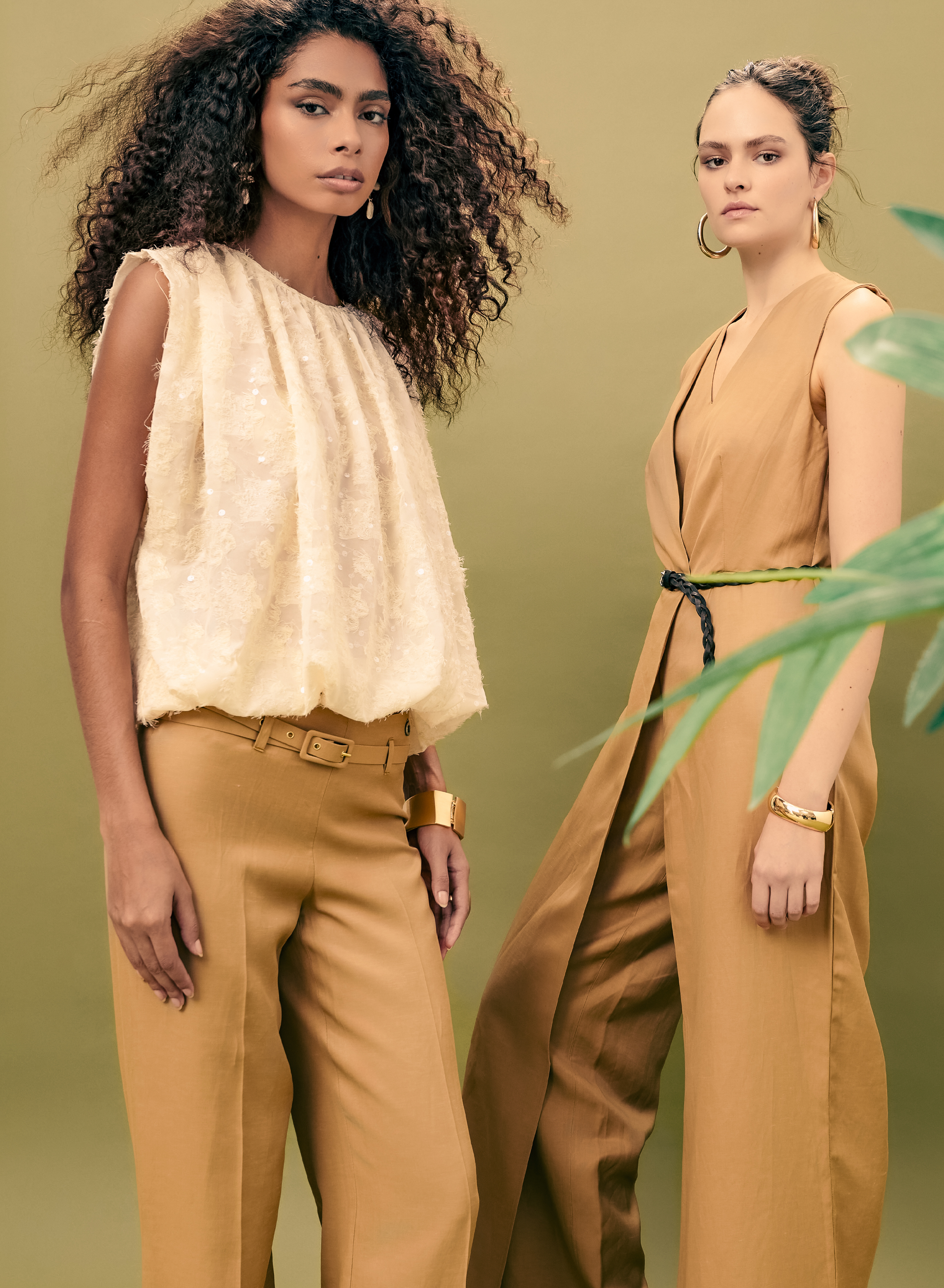 Camel straight fit Trousers with belt Eco - 1