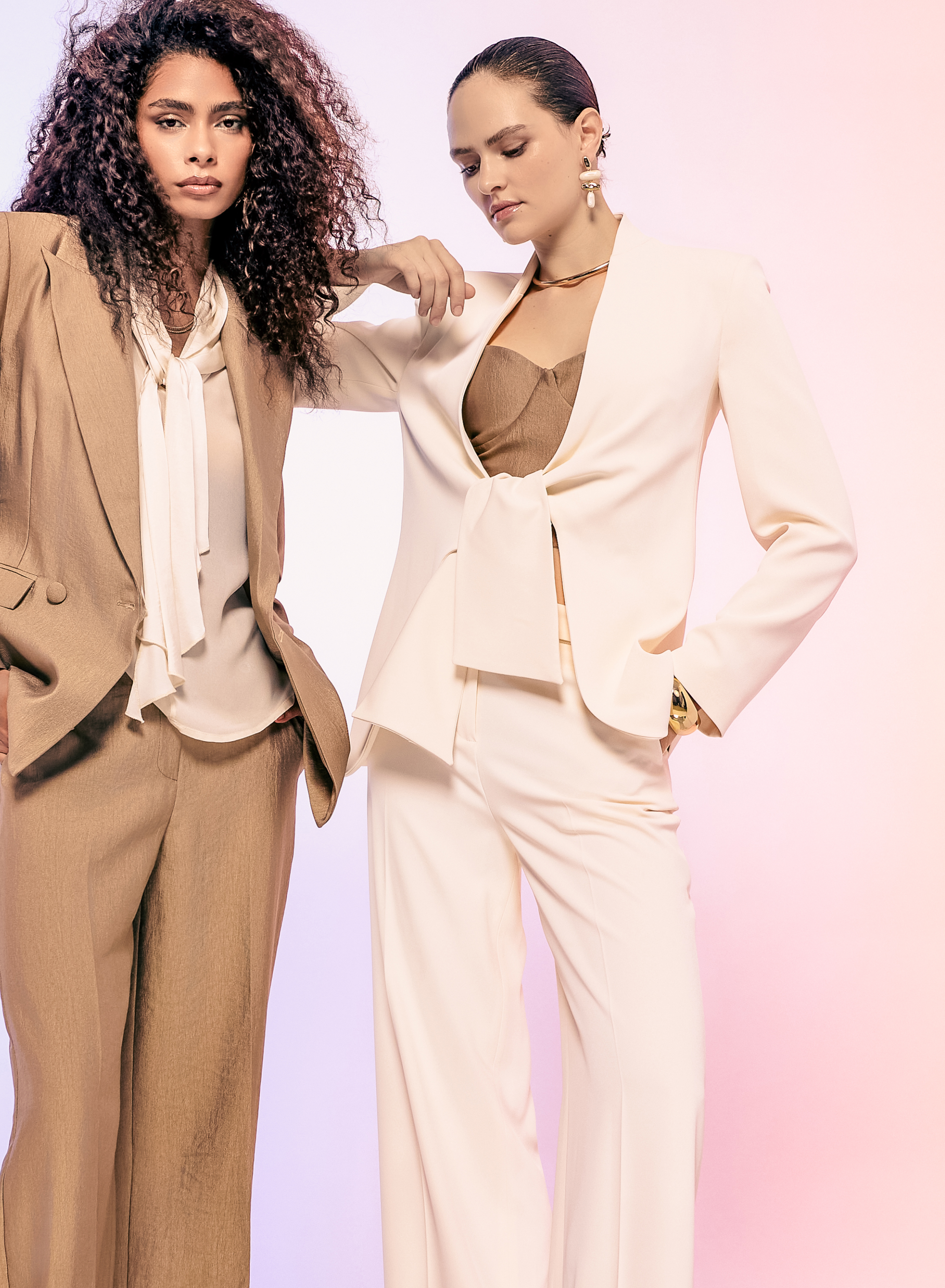 Ecru front tie Jacket with Mao collar Eco - 1