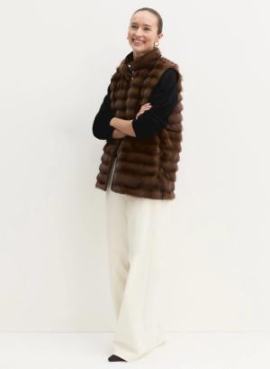 Cognac sleeveless Jacket with eco fur Emme Marella - 63965