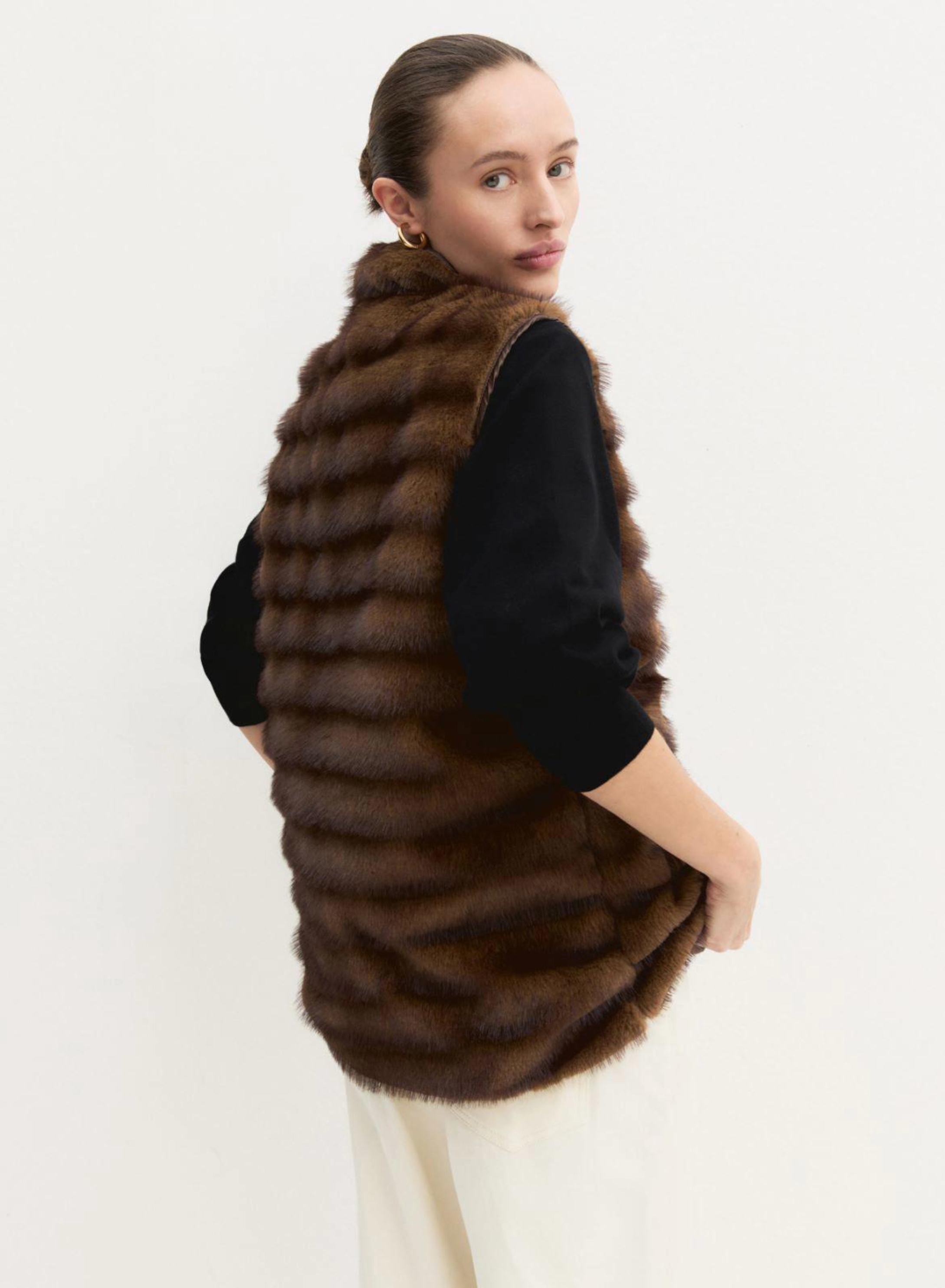 Cognac sleeveless Jacket with eco fur Emme Marella - 1