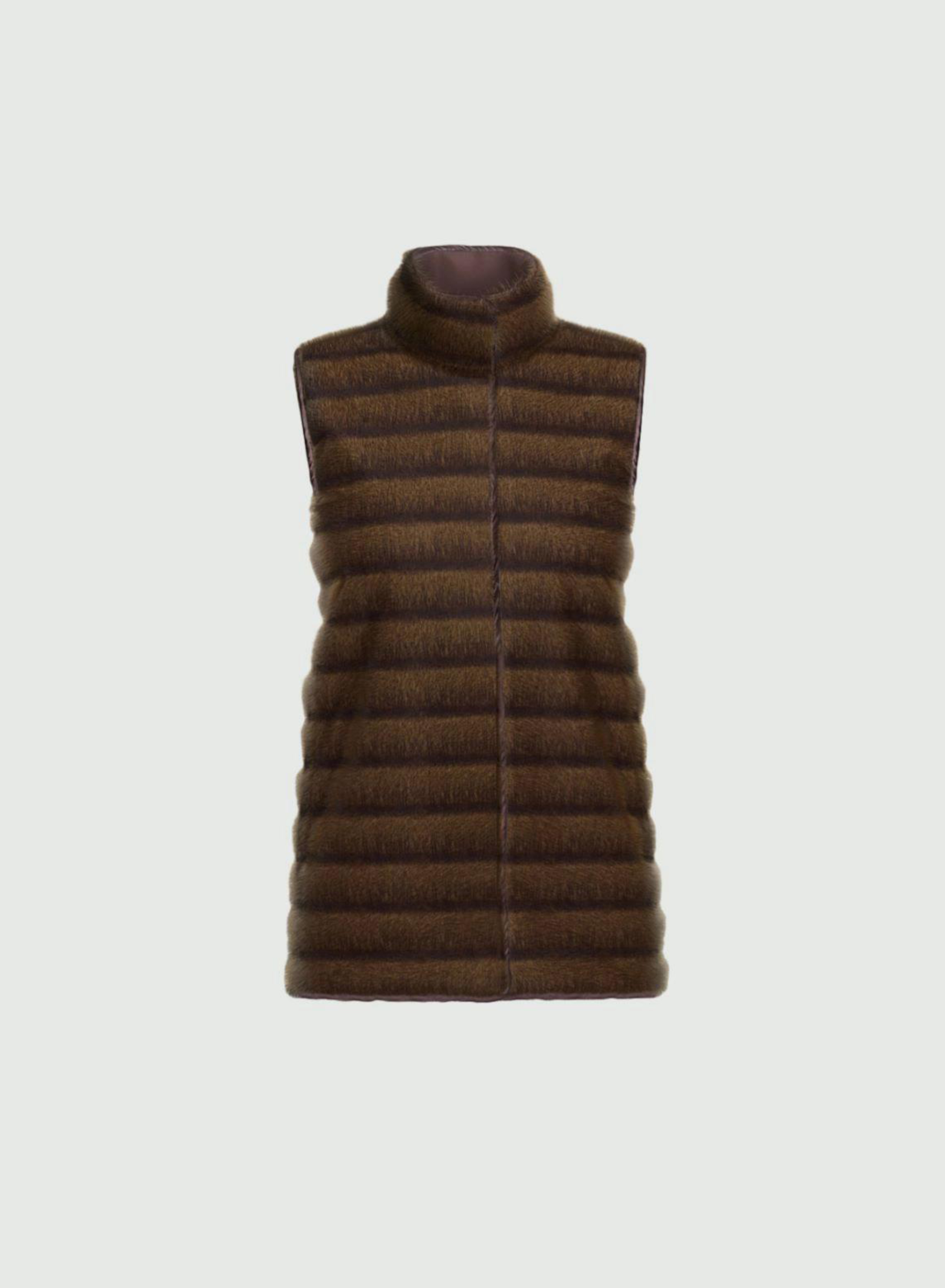Cognac sleeveless Jacket with eco fur Emme Marella - 6