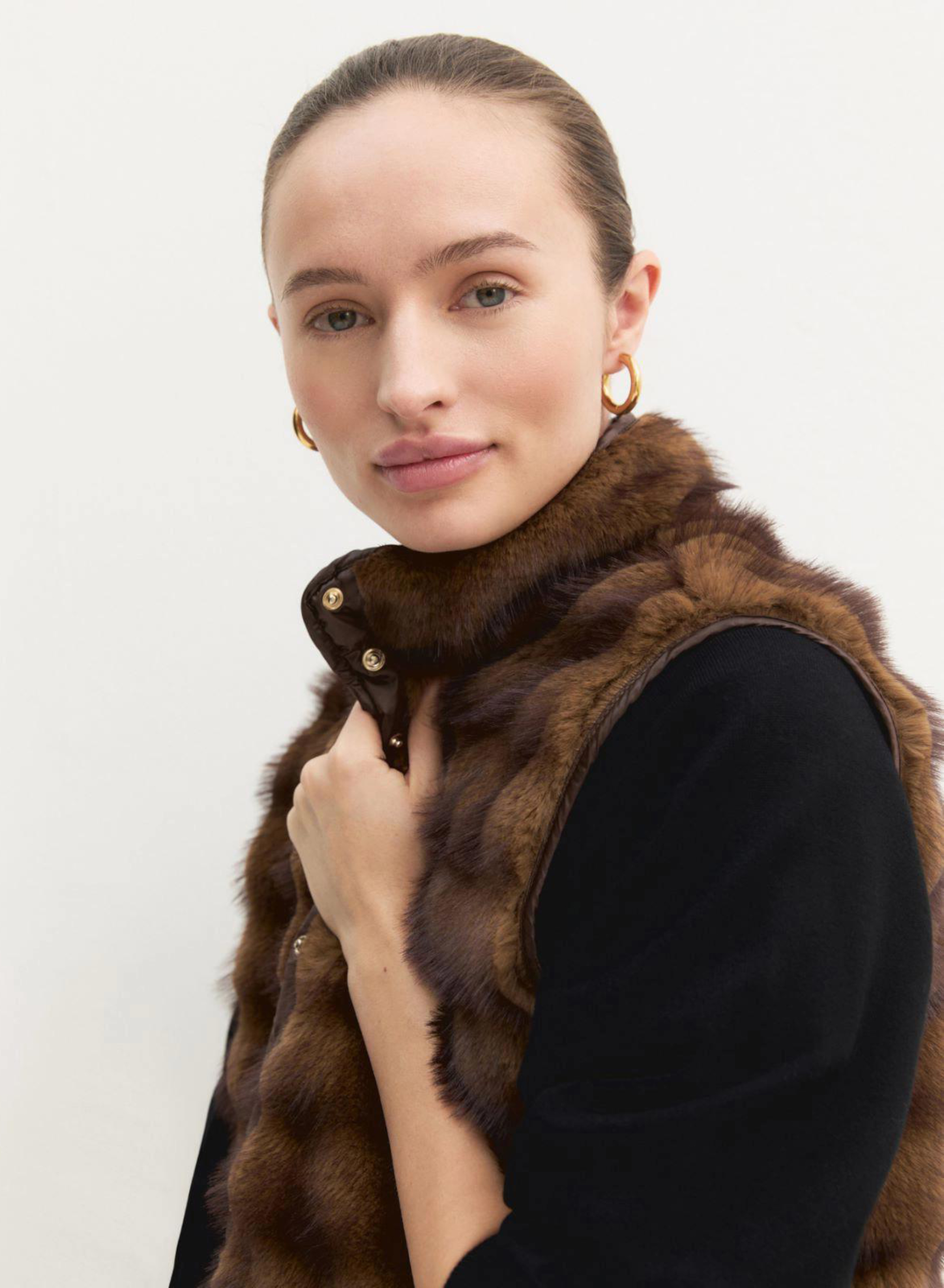 Cognac sleeveless Jacket with eco fur Emme Marella - 5