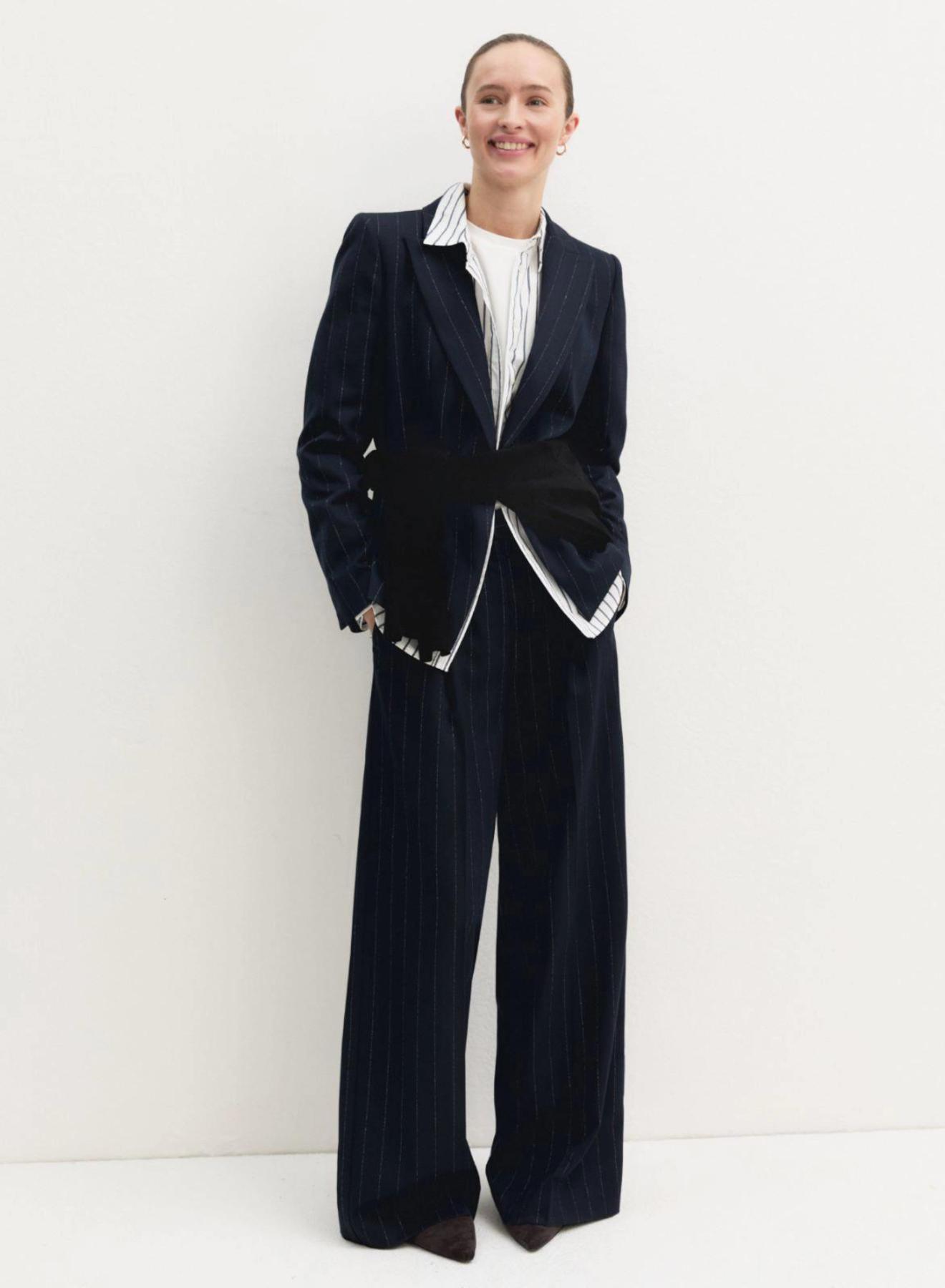 Navy Blue pinstriped single buttoned Jacket Emme Marella - 1