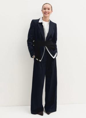 Navy Blue pinstriped single buttoned Jacket Emme Marella - 63984