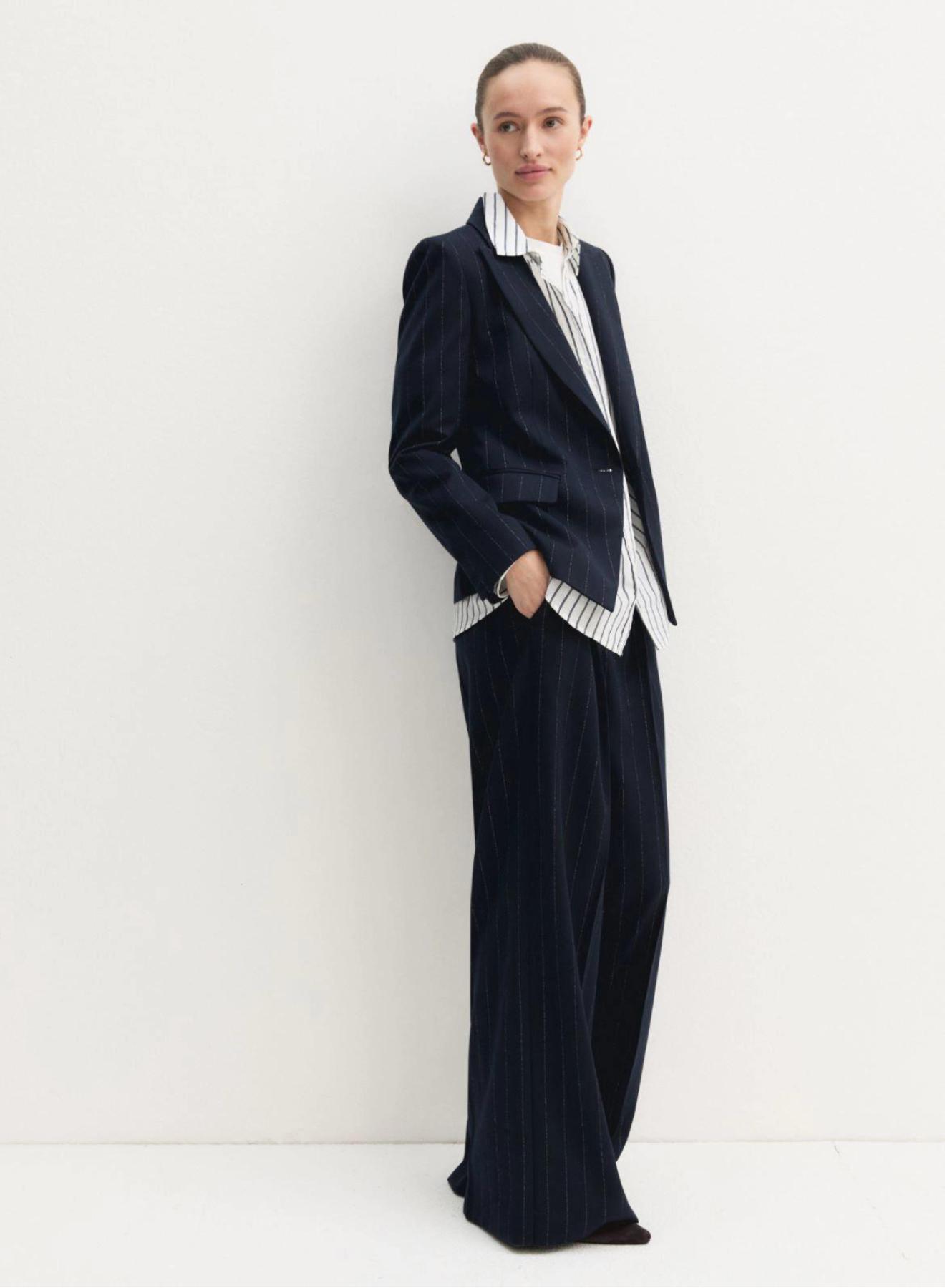 Navy Blue pinstriped single buttoned Jacket Emme Marella - 5