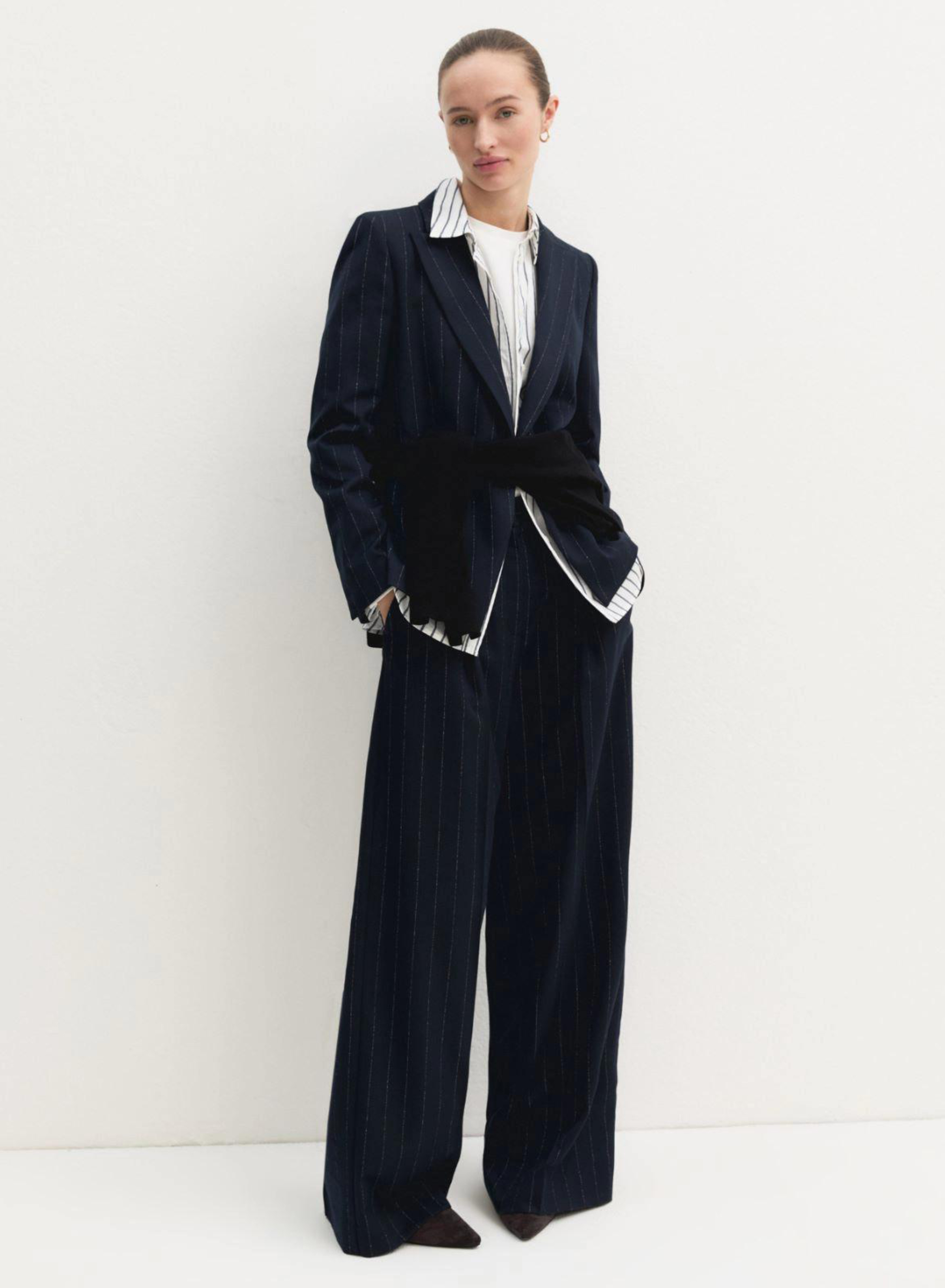 Navy Blue wide legs Παντελόνι με λεπτές ρίγες Emme Marella - 0