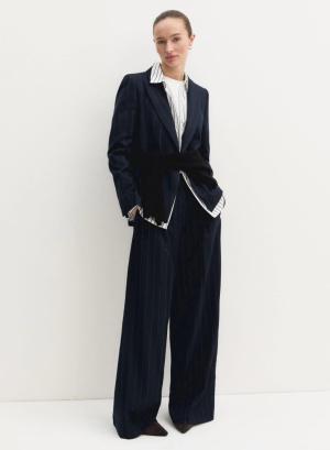 Navy Blue wide legs Παντελόνι με λεπτές ρίγες Emme Marella - 63992