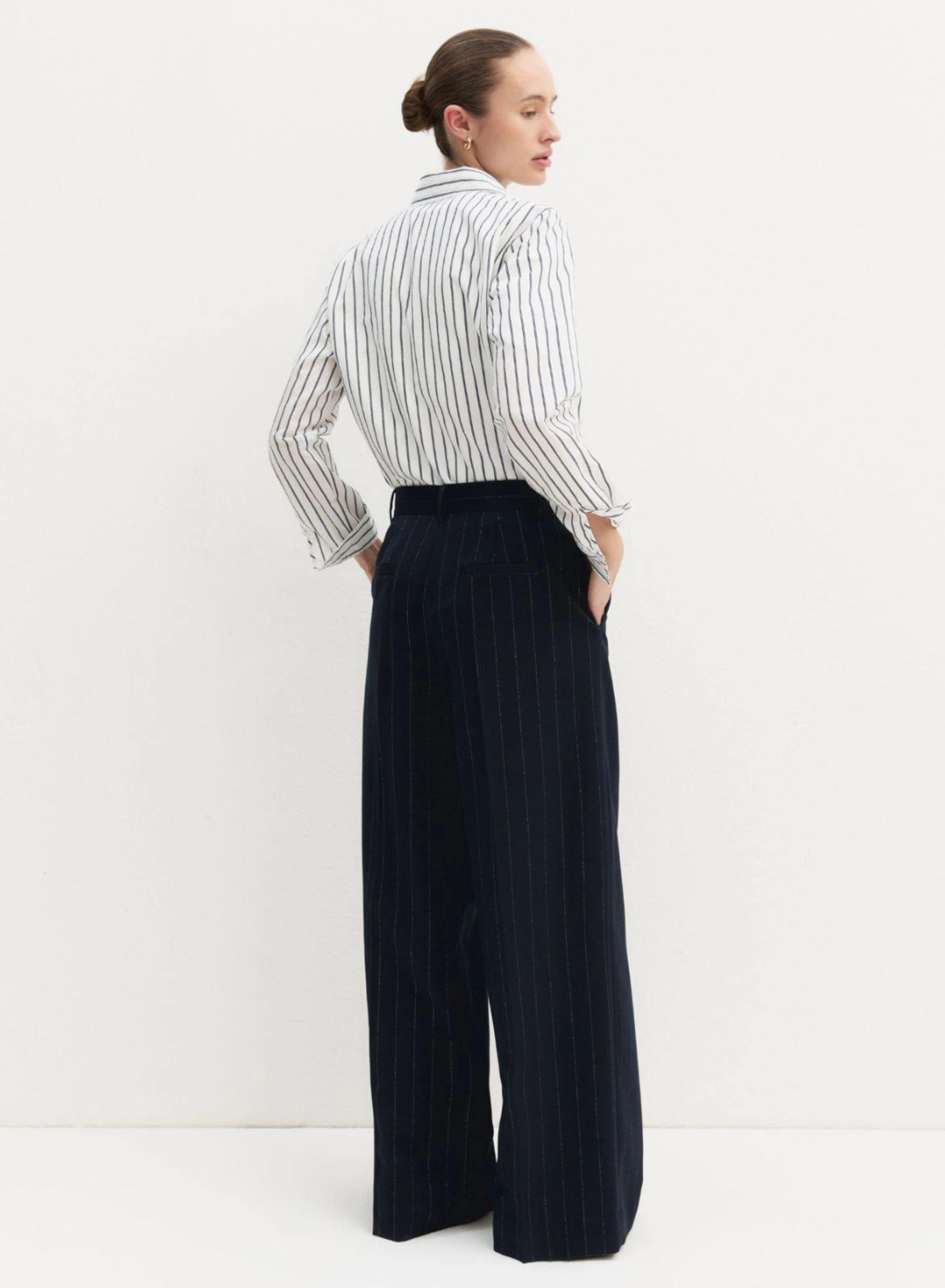 Navy Blue wide legs Παντελόνι με λεπτές ρίγες Emme Marella - 1