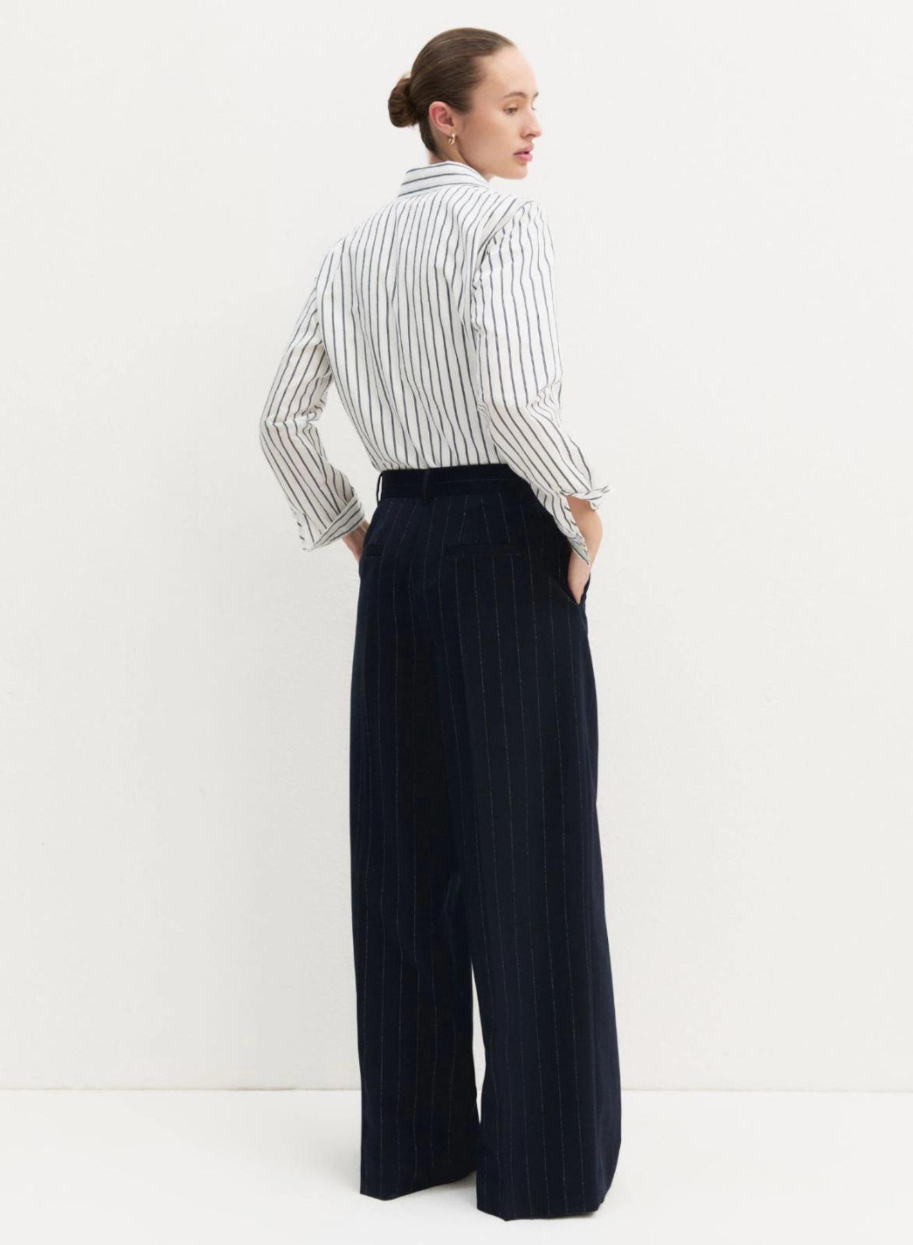 Navy Blue wide legs Παντελόνι με λεπτές ρίγες Emme Marella - 2
