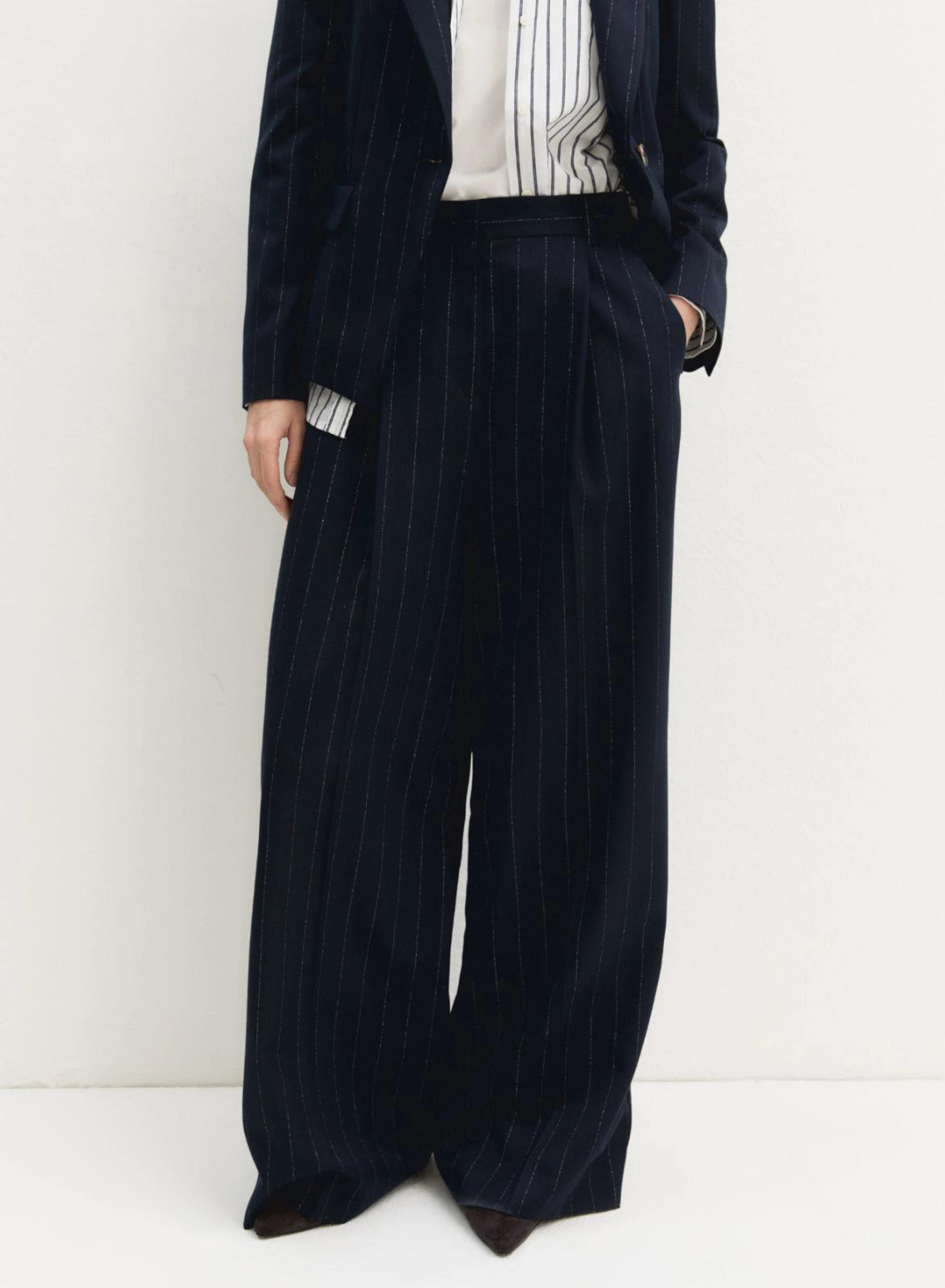 Navy Blue wide legs Παντελόνι με λεπτές ρίγες Emme Marella - 2