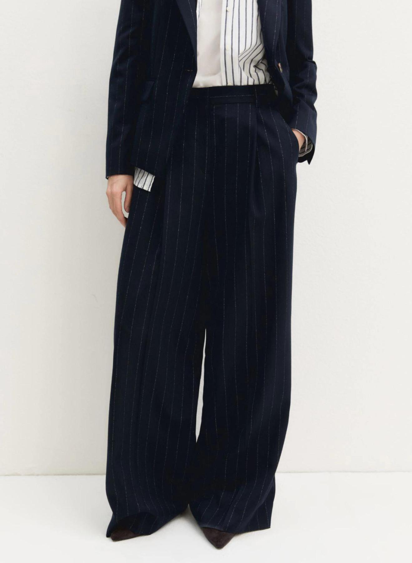 Navy Blue wide legs Παντελόνι με λεπτές ρίγες Emme Marella - 3