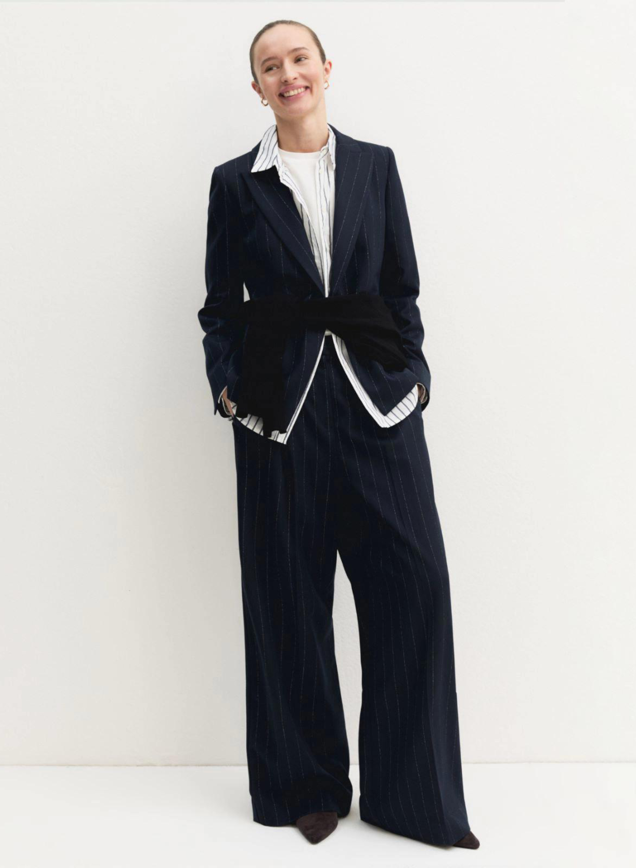 Navy Blue wide legs Παντελόνι με λεπτές ρίγες Emme Marella - 4