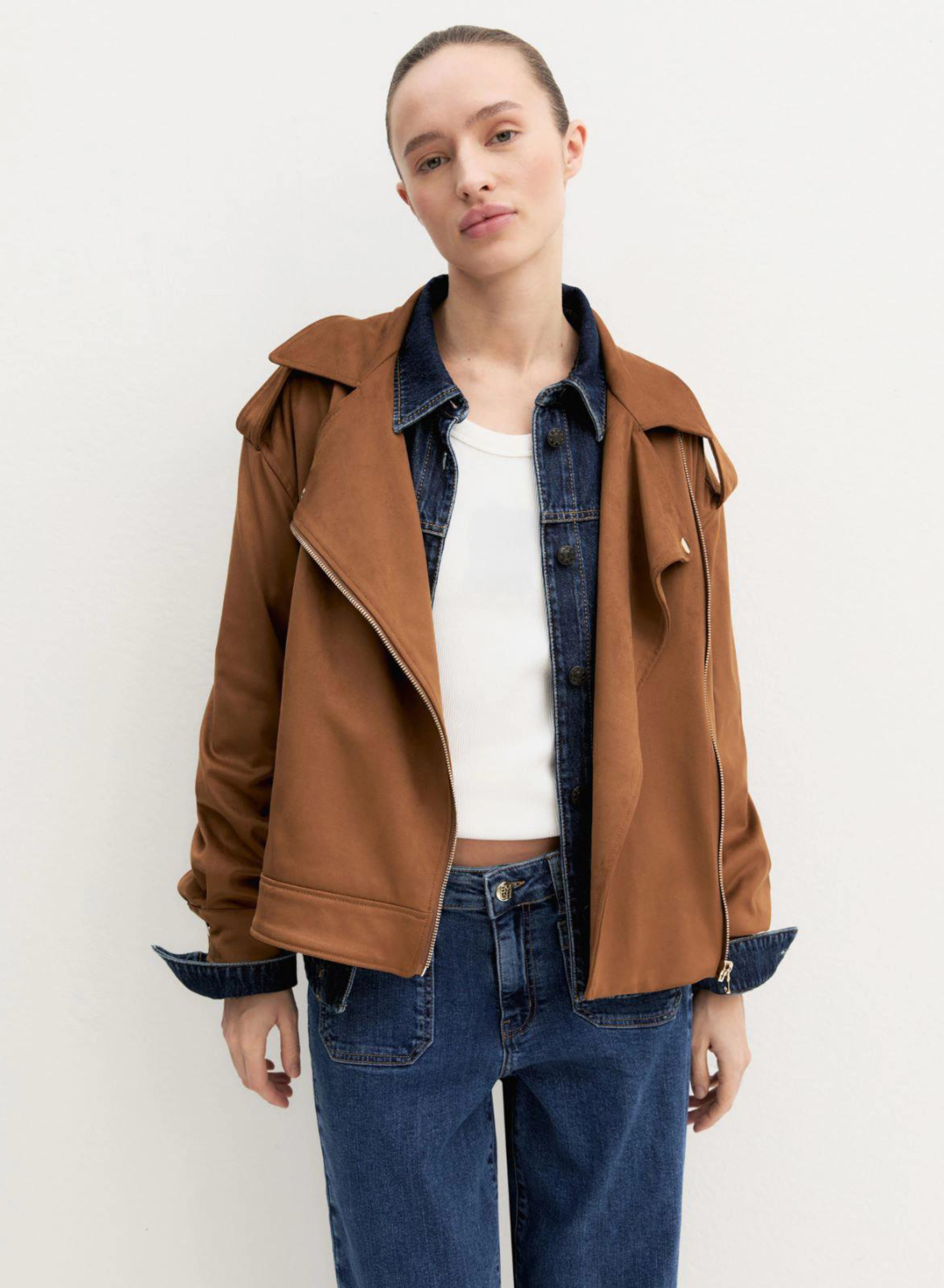 Cognac biker Jacket Emme Marella - 3
