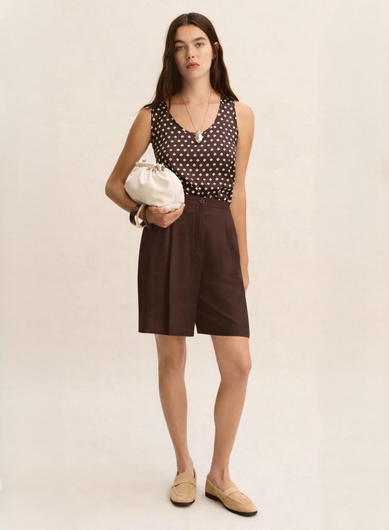 Σοκολά Βερμούδα με πιέτες και με λάστιχο στη μέση Emme Marella - 1