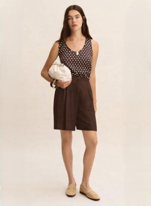 Σοκολά Βερμούδα με πιέτες και με λάστιχο στη μέση Emme Marella - 55043