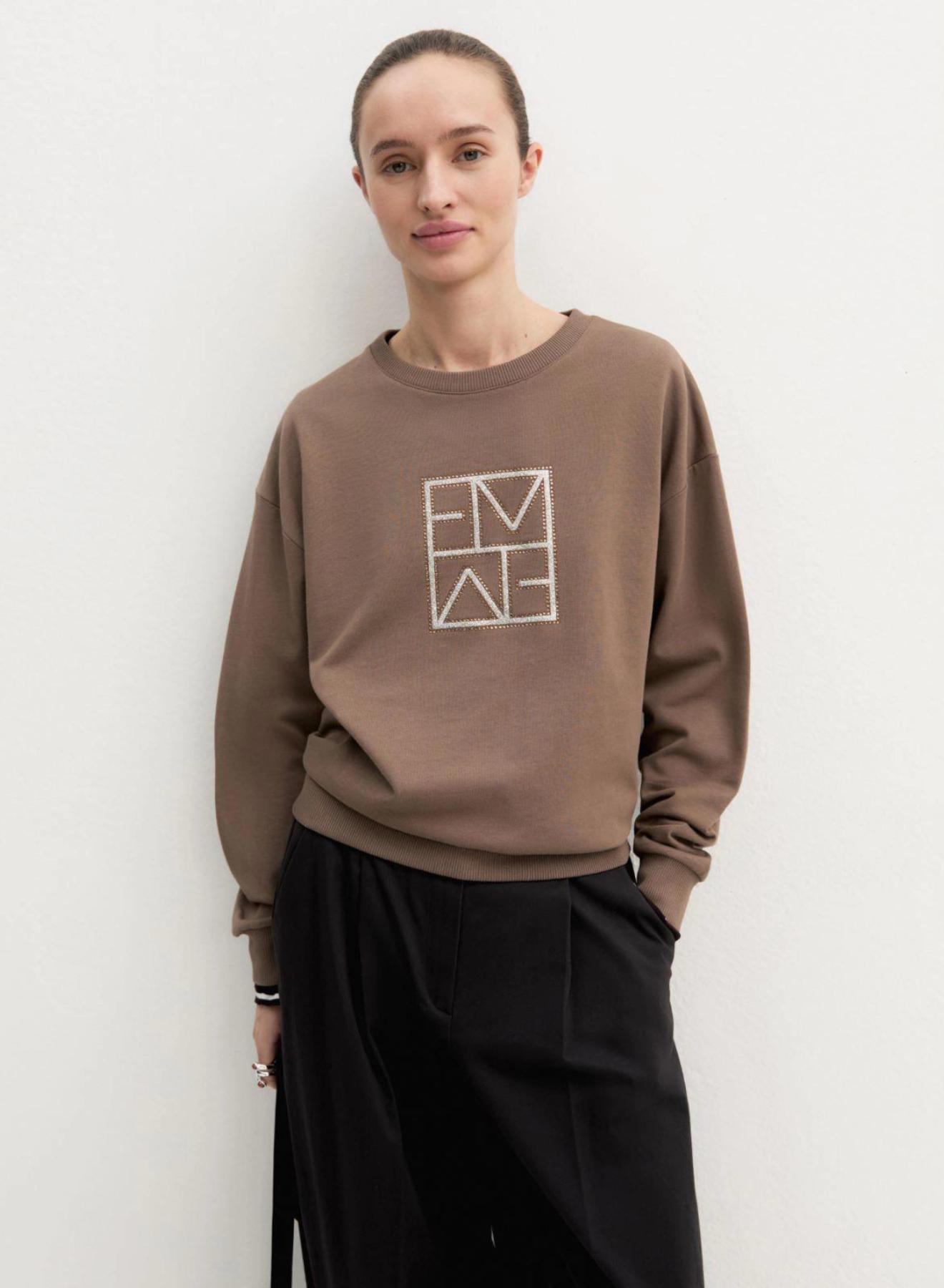 Taupe Μπλούζα φούτερ με κρυστάλλινο logo Emme Marella - 4