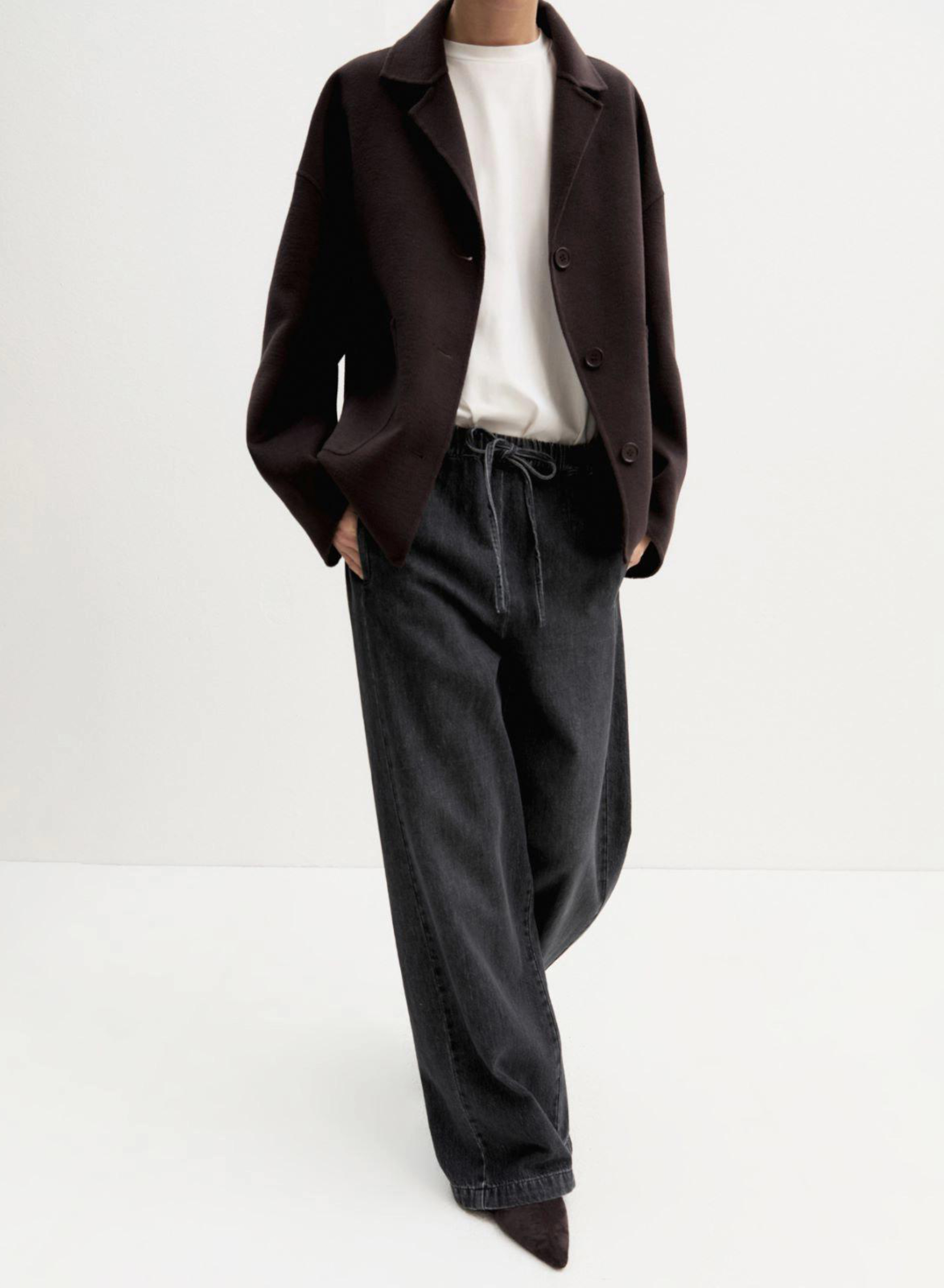 Μαύρο wide leg Παντελόνι joggers Jean με λάστιχο και κορδόνι στη μέση Emme Marella - 4