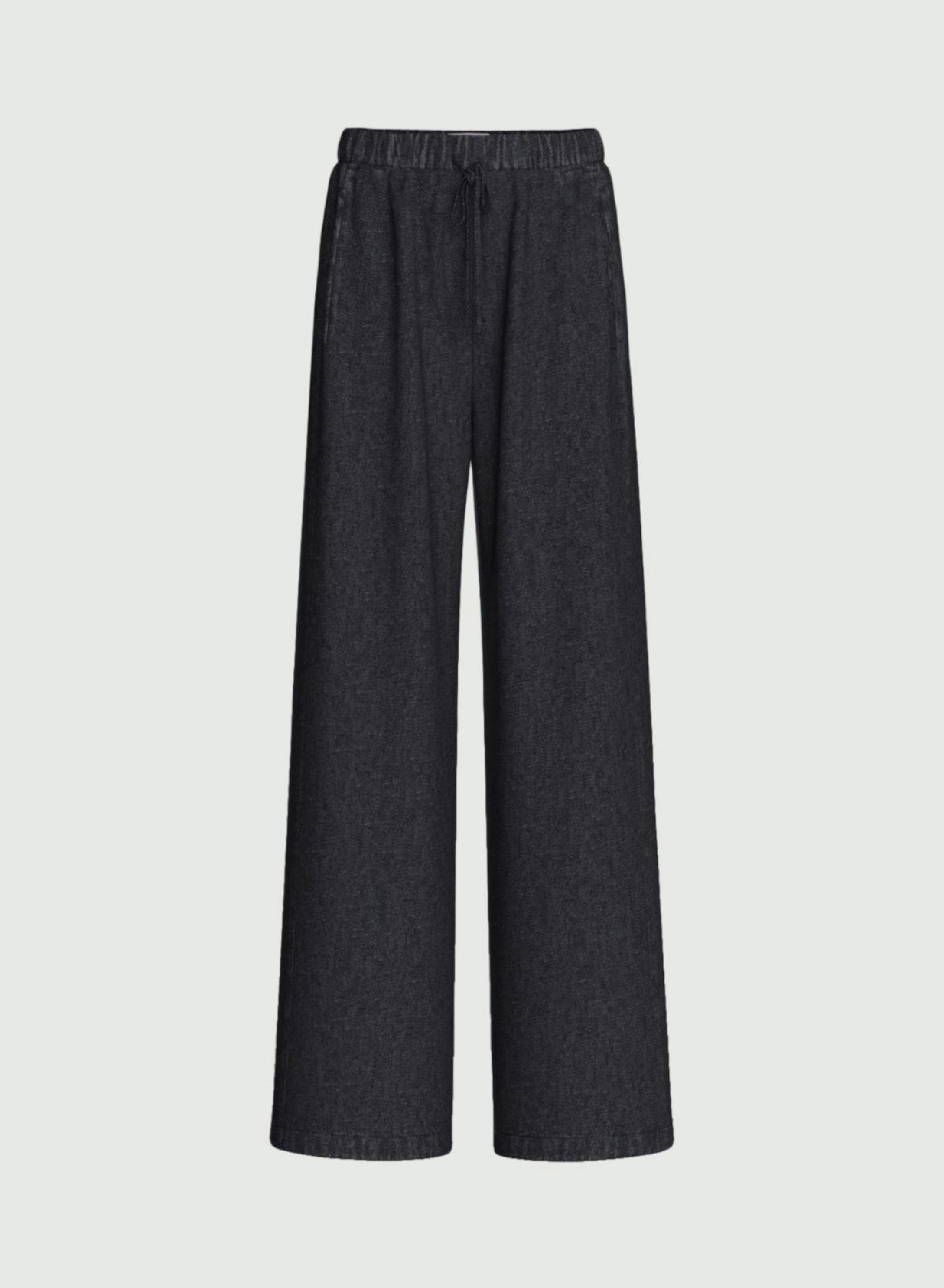 Μαύρο wide leg Παντελόνι joggers Jean με λάστιχο και κορδόνι στη μέση Emme Marella - 6
