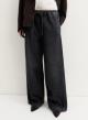 Μαύρο wide leg Παντελόνι joggers Jean με λάστιχο και κορδόνι στη μέση Emme Marella-5