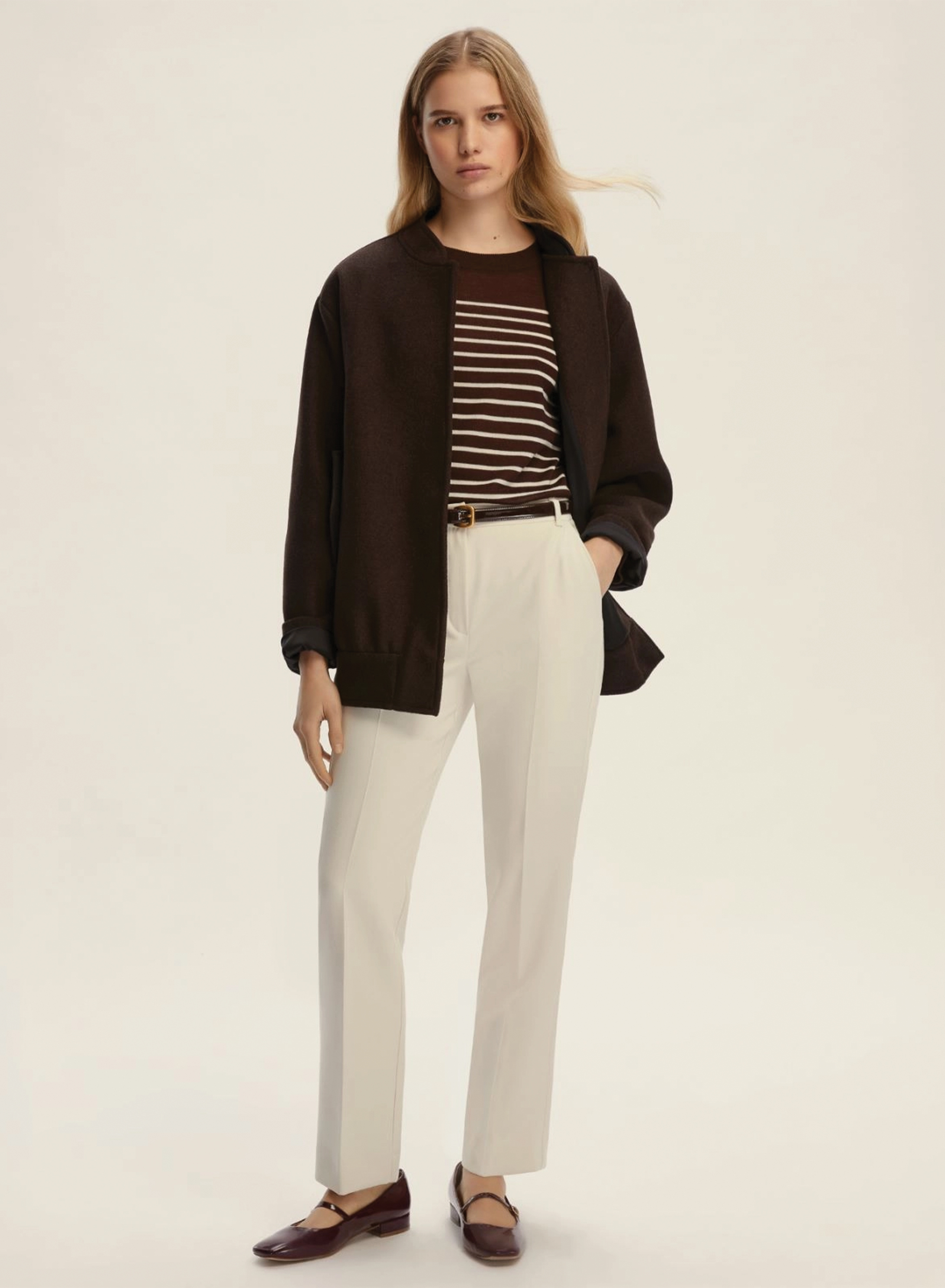 Σοκολά πλεκτό Πουλόβερ ριγέ με μακριά μανίκια Emme Marella - 0