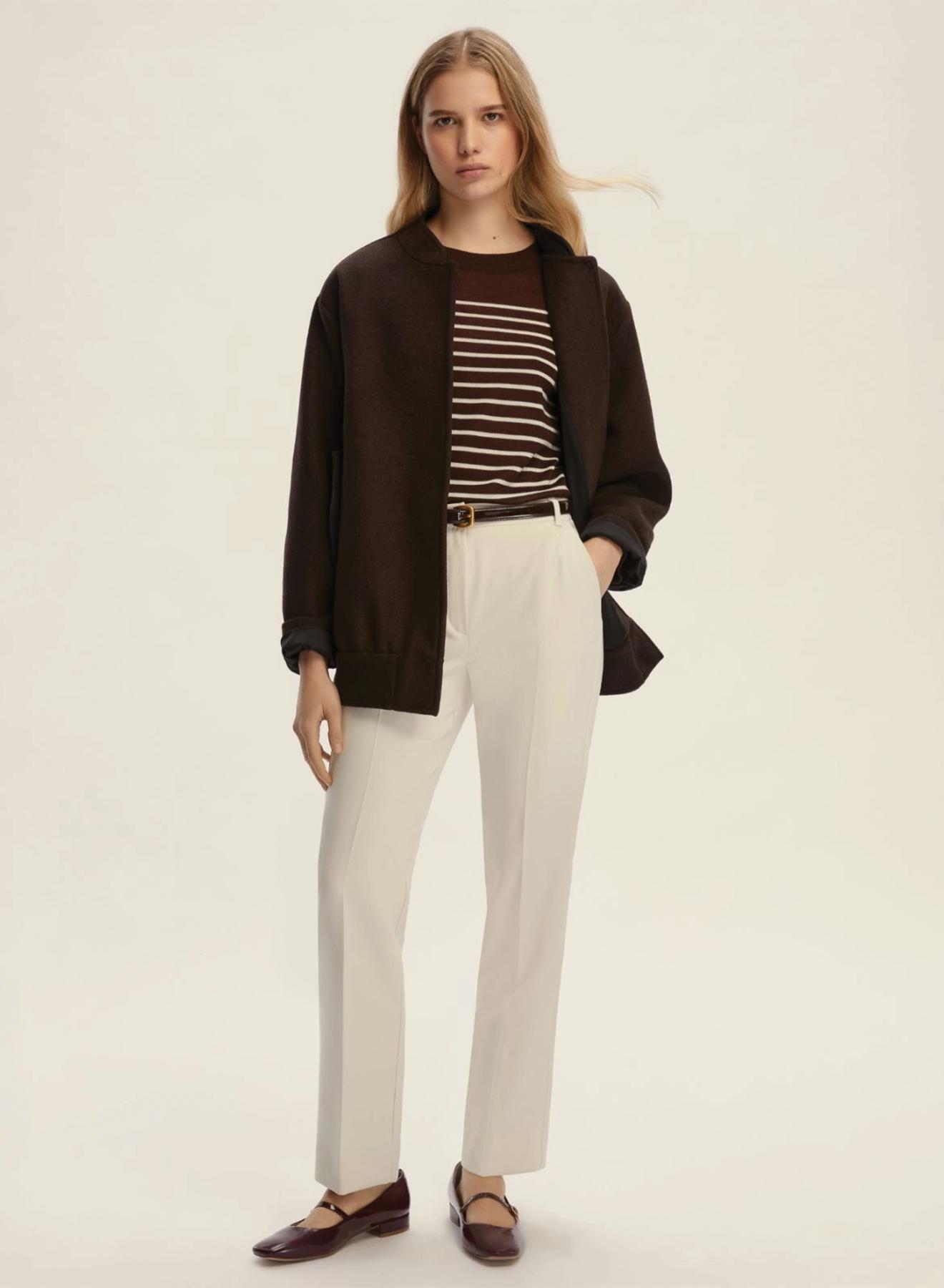 Σοκολά πλεκτό Πουλόβερ ριγέ με μακριά μανίκια Emme Marella - 1