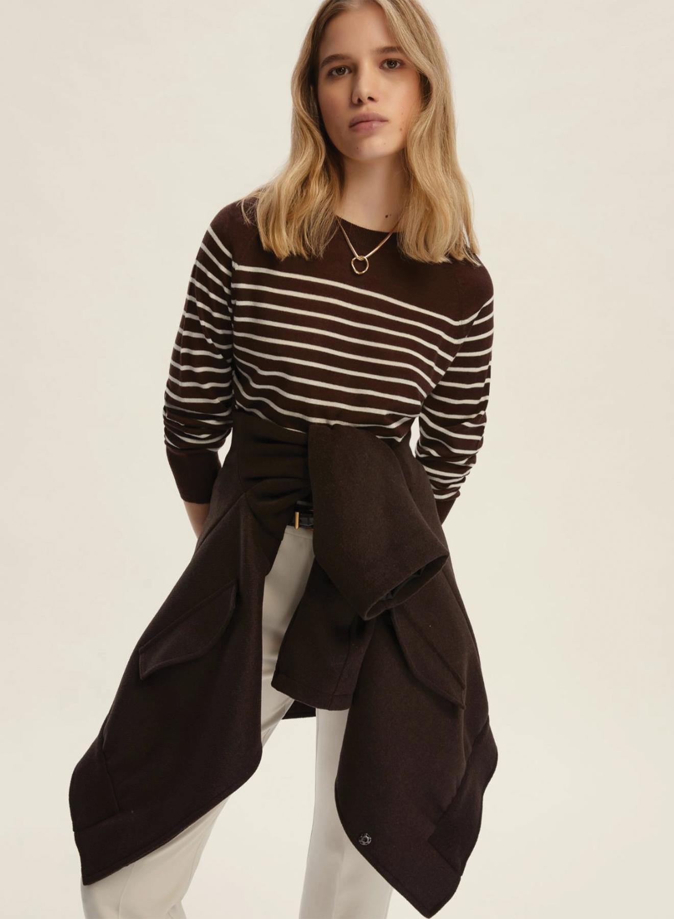 Σοκολά πλεκτό Πουλόβερ ριγέ με μακριά μανίκια Emme Marella - 3