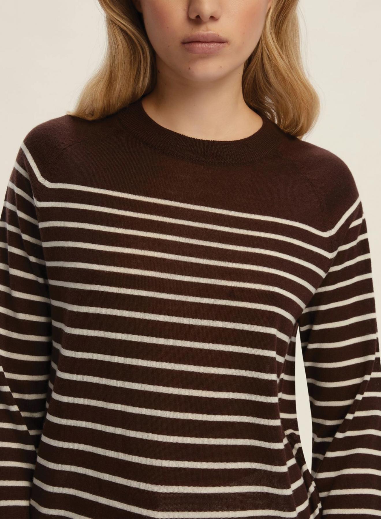 Σοκολά πλεκτό Πουλόβερ ριγέ με μακριά μανίκια Emme Marella - 4