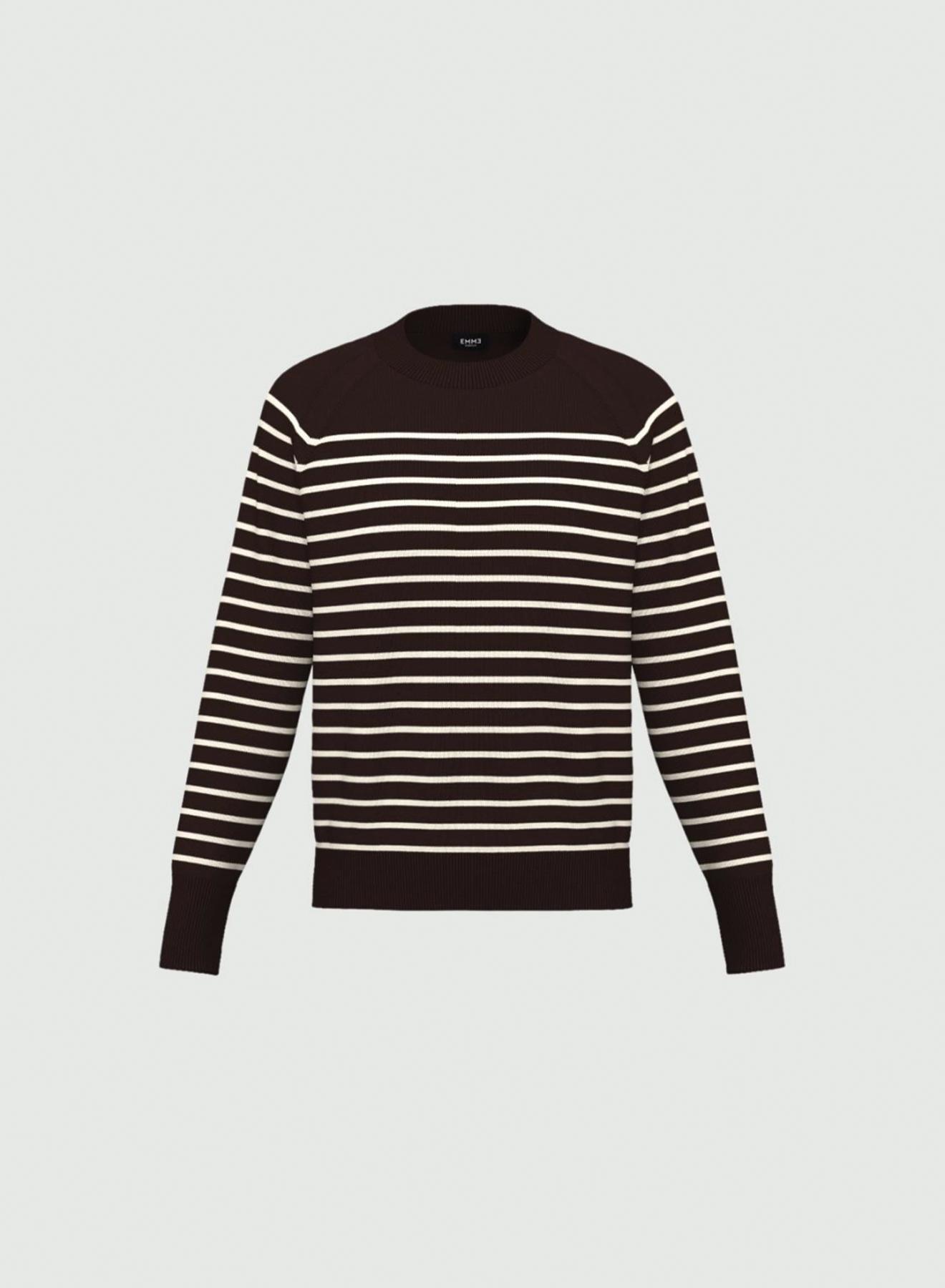 Σοκολά πλεκτό Πουλόβερ ριγέ με μακριά μανίκια Emme Marella - 5