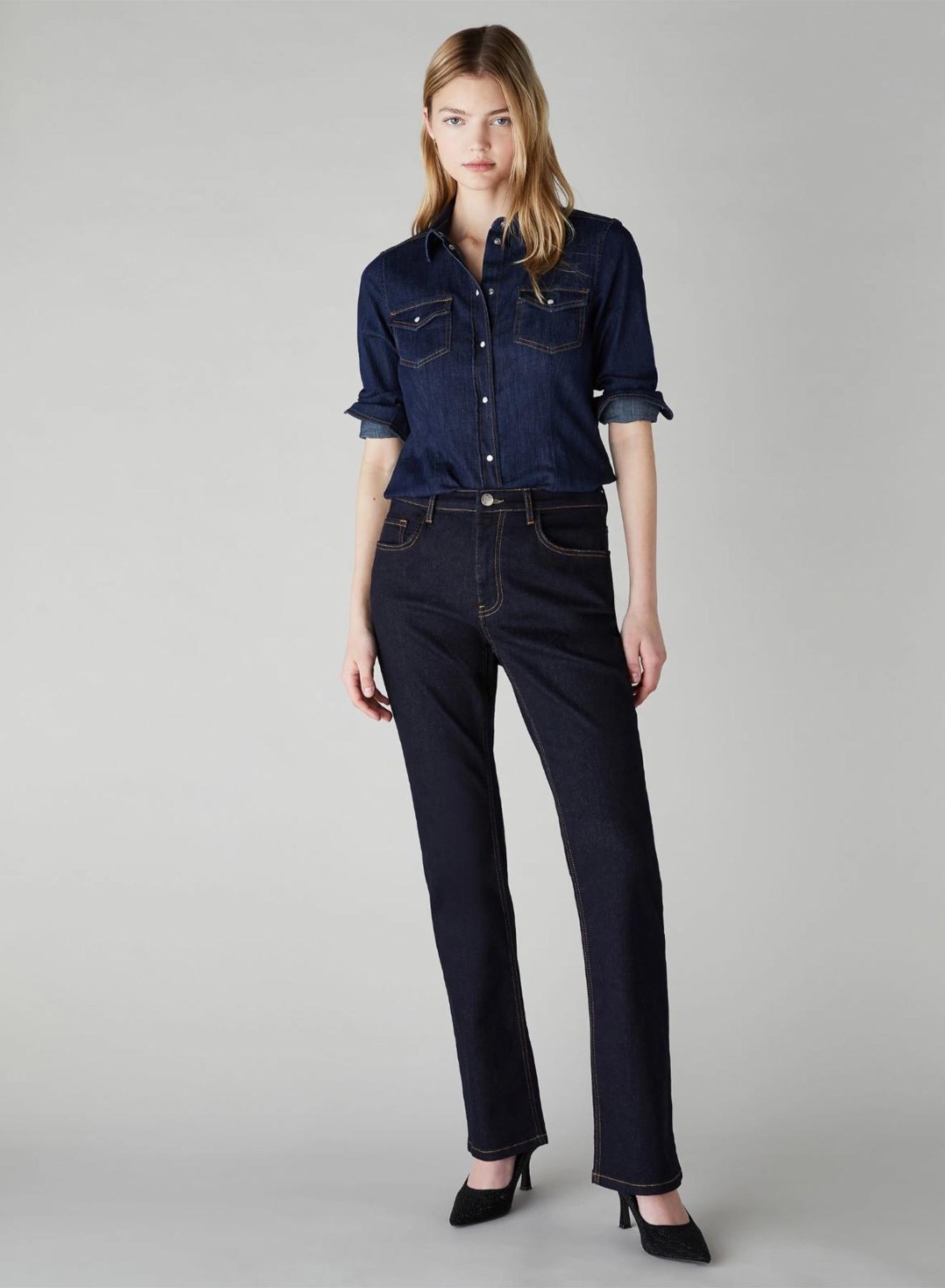 Navy Blue Five-pocket jeans in stretch cotton with a slim flare line Emme Marella - 2