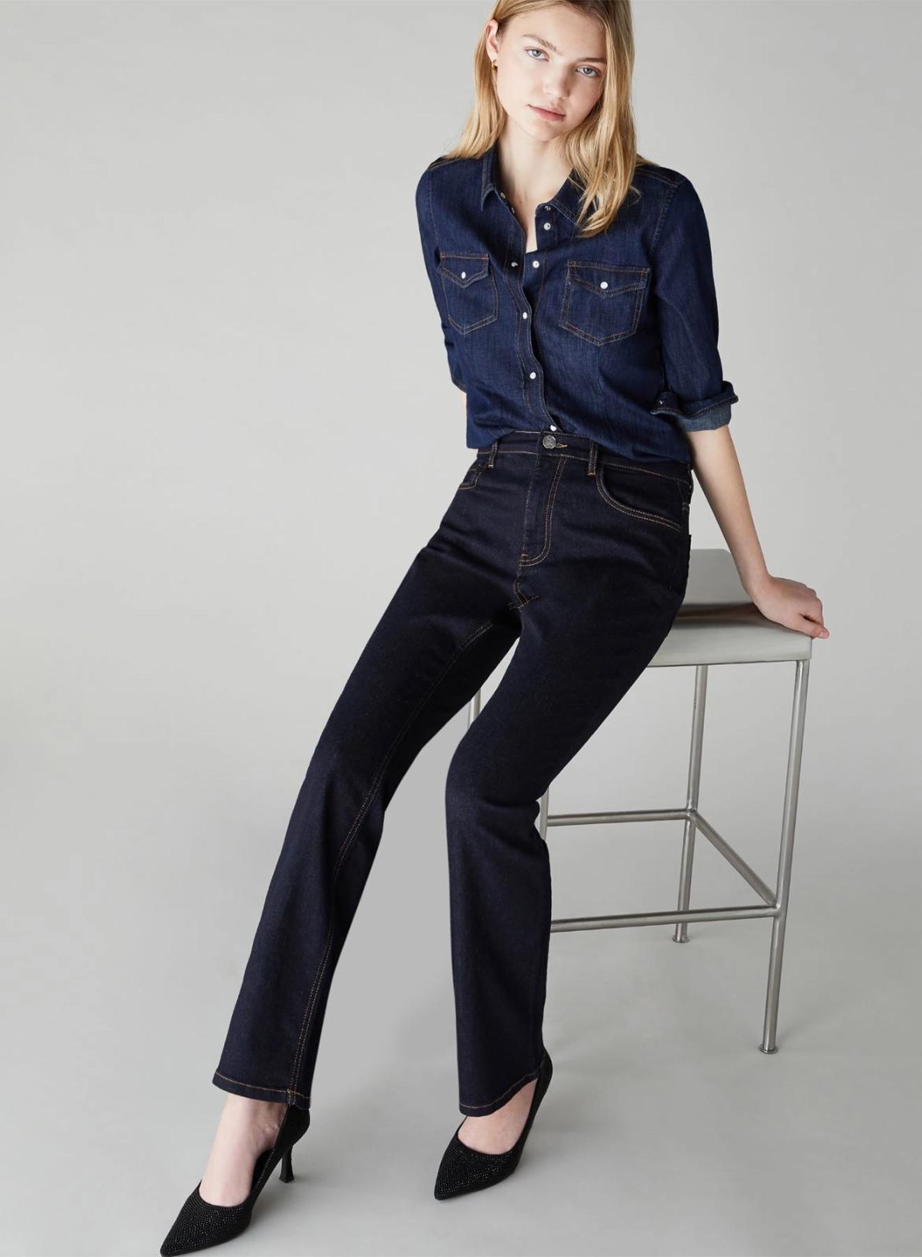 Navy Blue Five-pocket jeans in stretch cotton with a slim flare line Emme Marella - 1