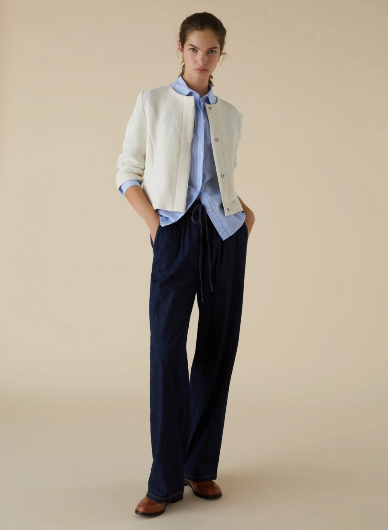 Navy Blue Τζιν Παντελόνι με λάστιχο και κορδόνι στη μέση Emme Marella - 0