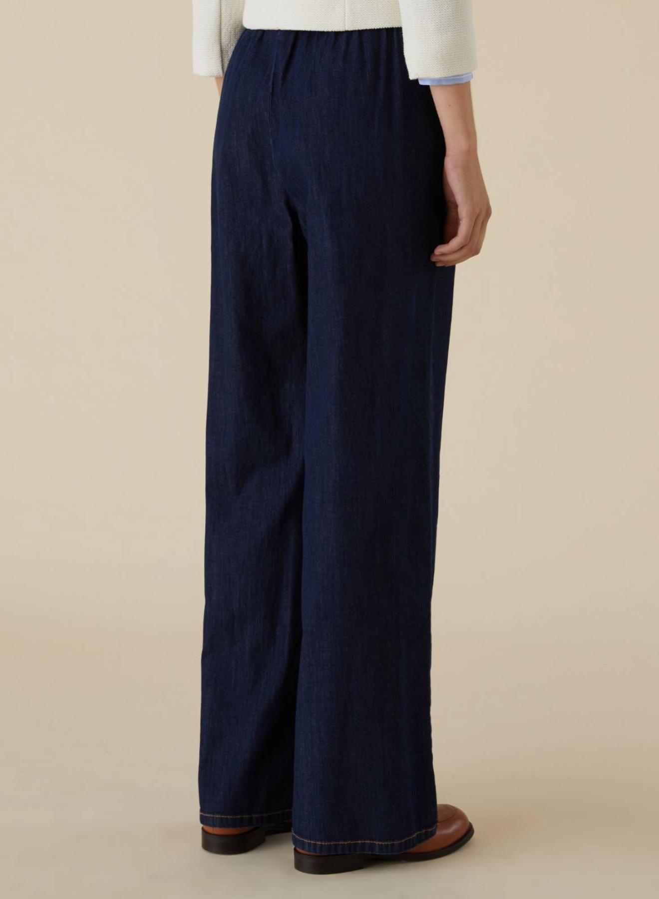 Navy Blue Τζιν Παντελόνι με λάστιχο και κορδόνι στη μέση Emme Marella - 2