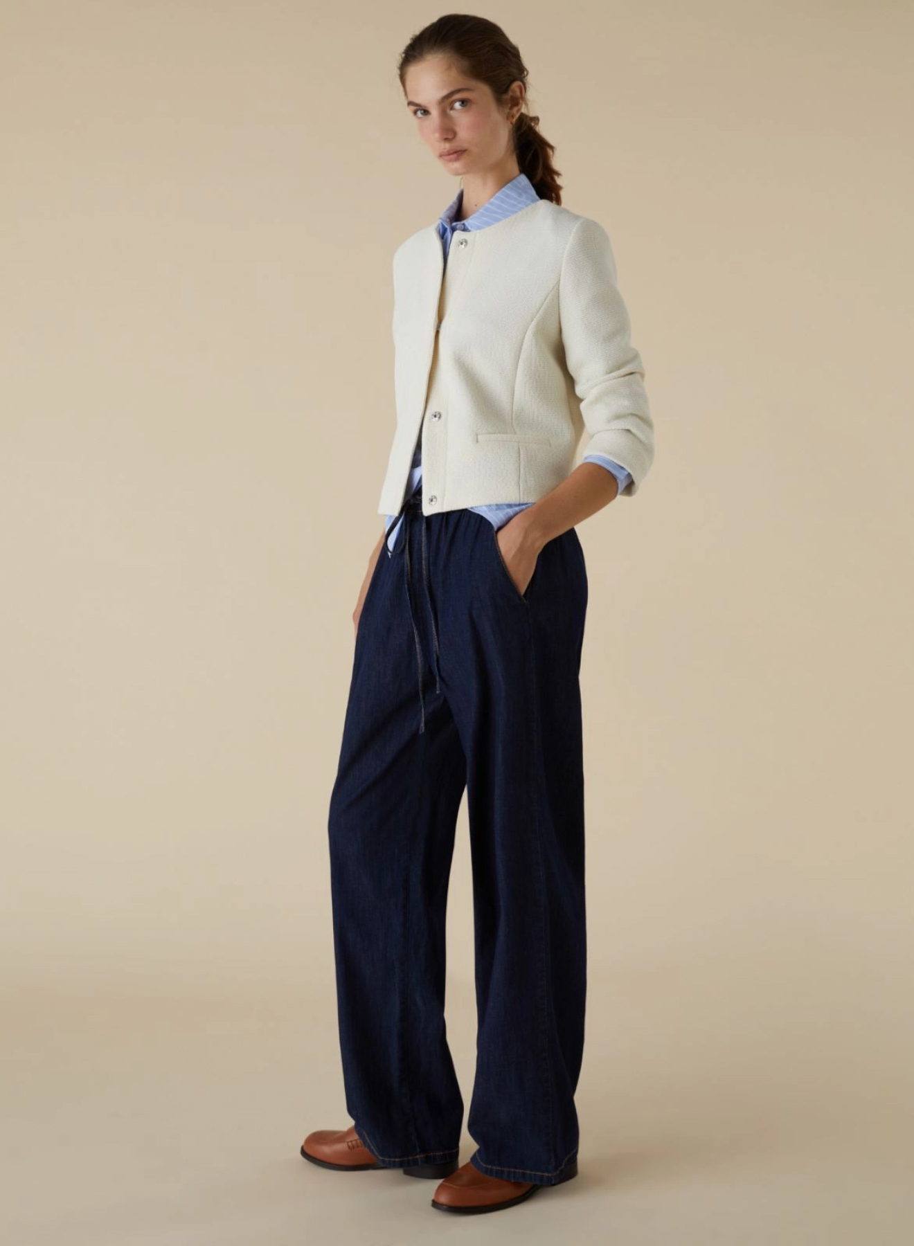 Navy Blue Τζιν Παντελόνι με λάστιχο και κορδόνι στη μέση Emme Marella - 2