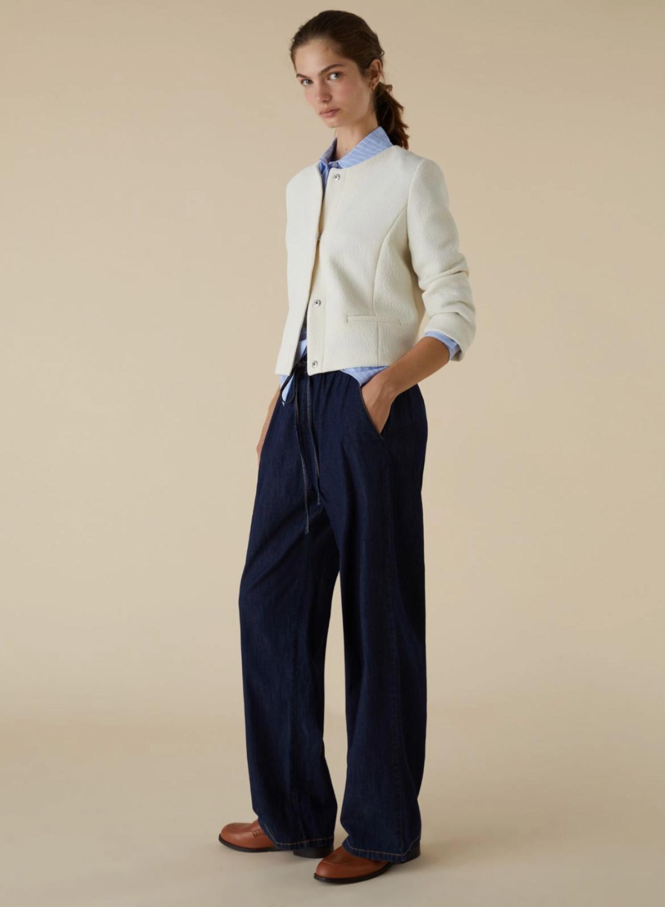 Navy Blue Τζιν Παντελόνι με λάστιχο και κορδόνι στη μέση Emme Marella - 3