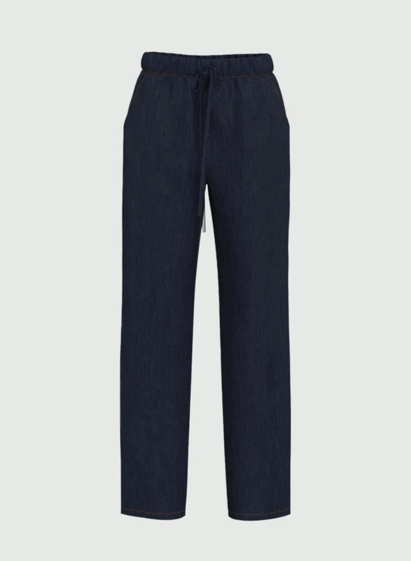 Navy Blue Τζιν Παντελόνι με λάστιχο και κορδόνι στη μέση Emme Marella - 4