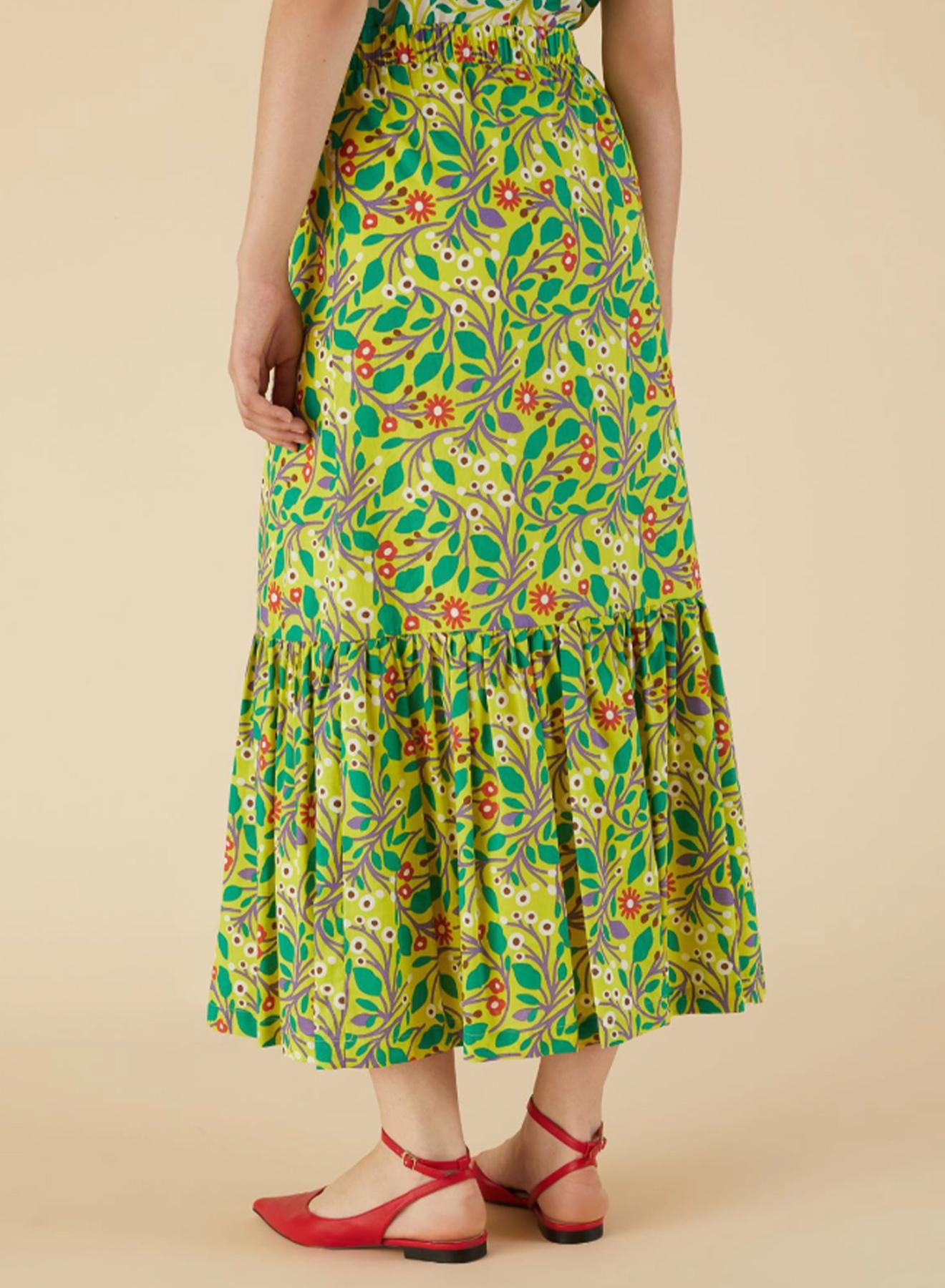 Straight-fit long flounce-hem patterned skirt - 2