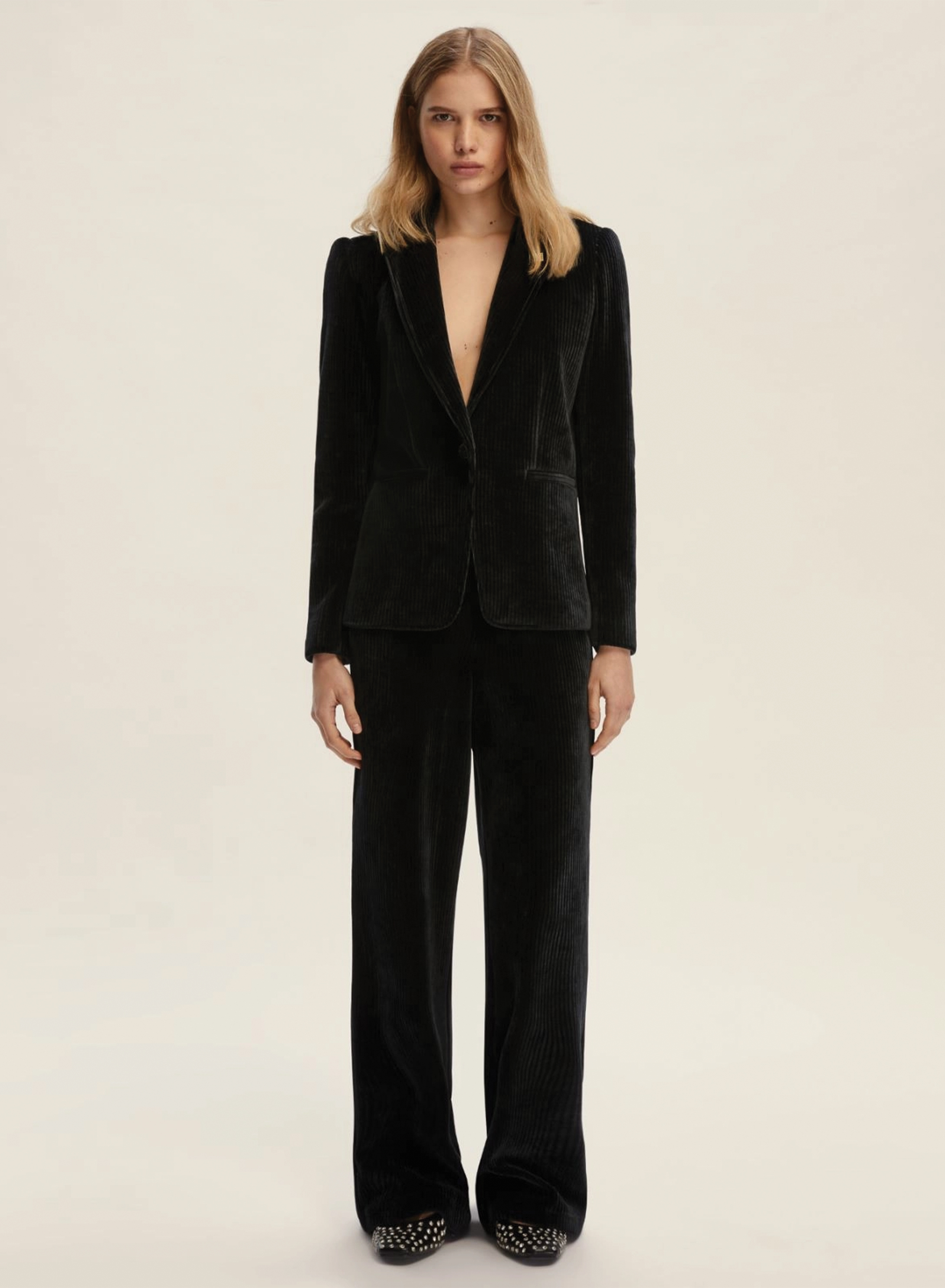 Dark Grey straight fit corduroy Trousers with elasticated rear waistband Emme Marella - 0