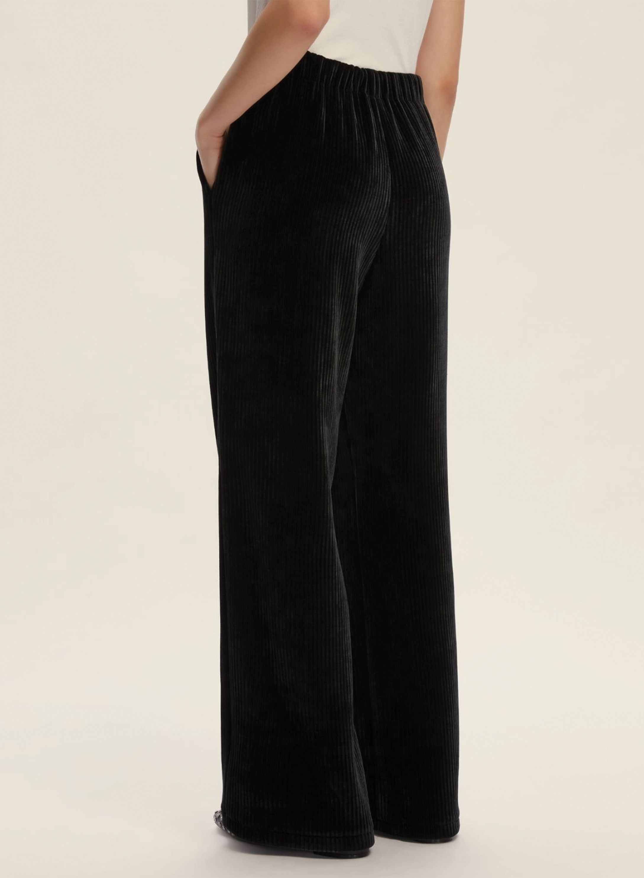 Dark Grey straight fit corduroy Trousers with elasticated rear waistband Emme Marella - 1