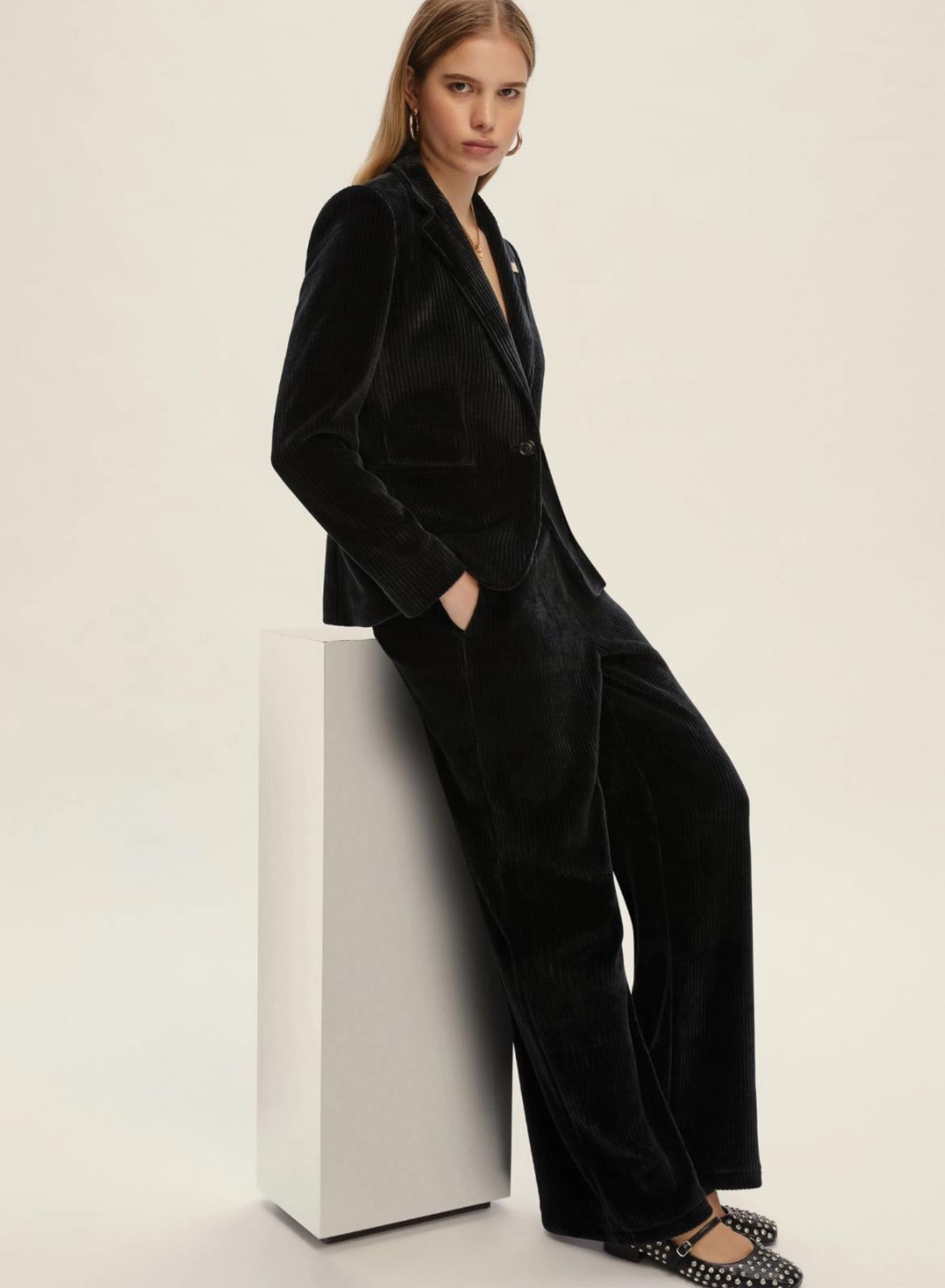 Dark Grey straight fit corduroy Trousers with elasticated rear waistband Emme Marella - 3