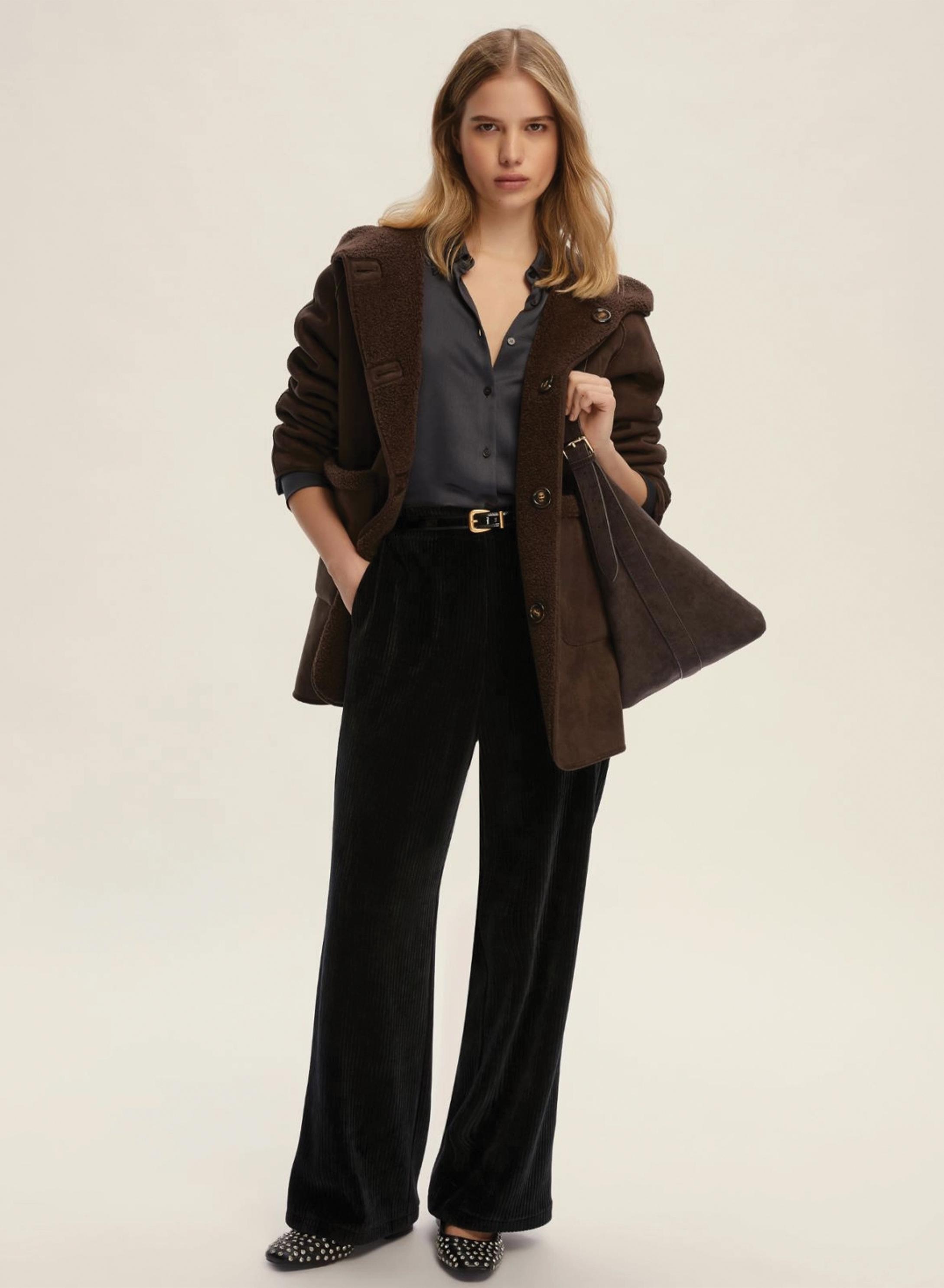 Dark Grey straight fit corduroy Trousers with elasticated rear waistband Emme Marella - 5