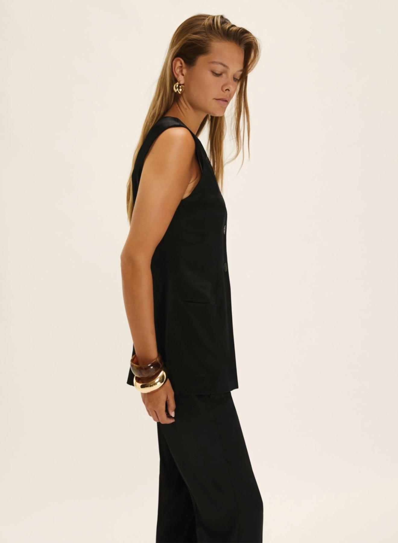 Black satin Waistcoat, semi-fitted and with rounded neckline Emme Marella - 3
