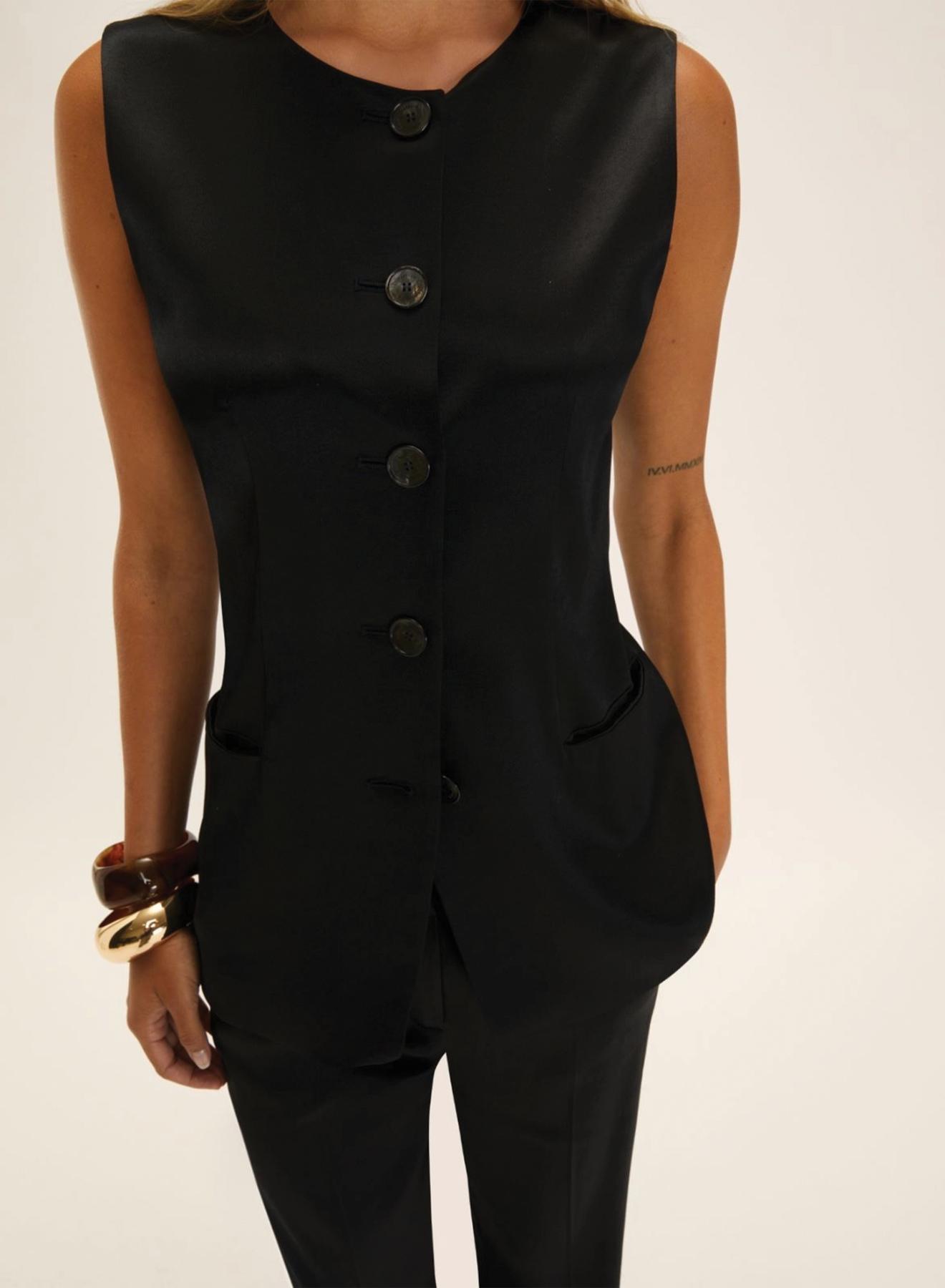 Black satin Waistcoat, semi-fitted and with rounded neckline Emme Marella - 4
