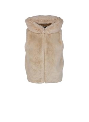 Sleeveless jacket with eco fur in front and with hood - 21289