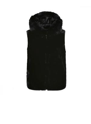 Sleeveless jacket with eco fur in front and with hood - 21307