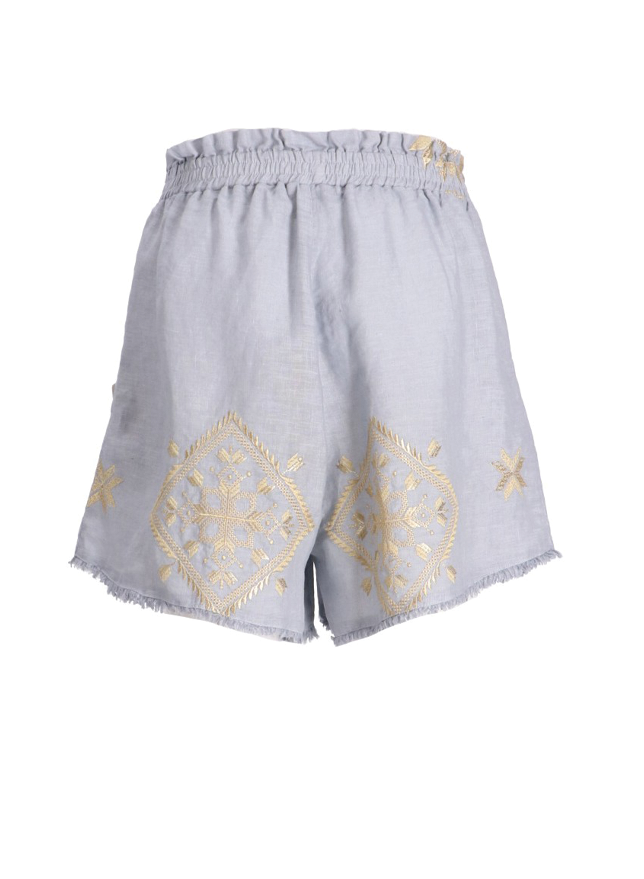 Ανοιχτό Γκρι-Χρυσό Σορτς Lefkada με λάστιχο στη μέση και με ξέφτια Greek Archaic Kori - 1