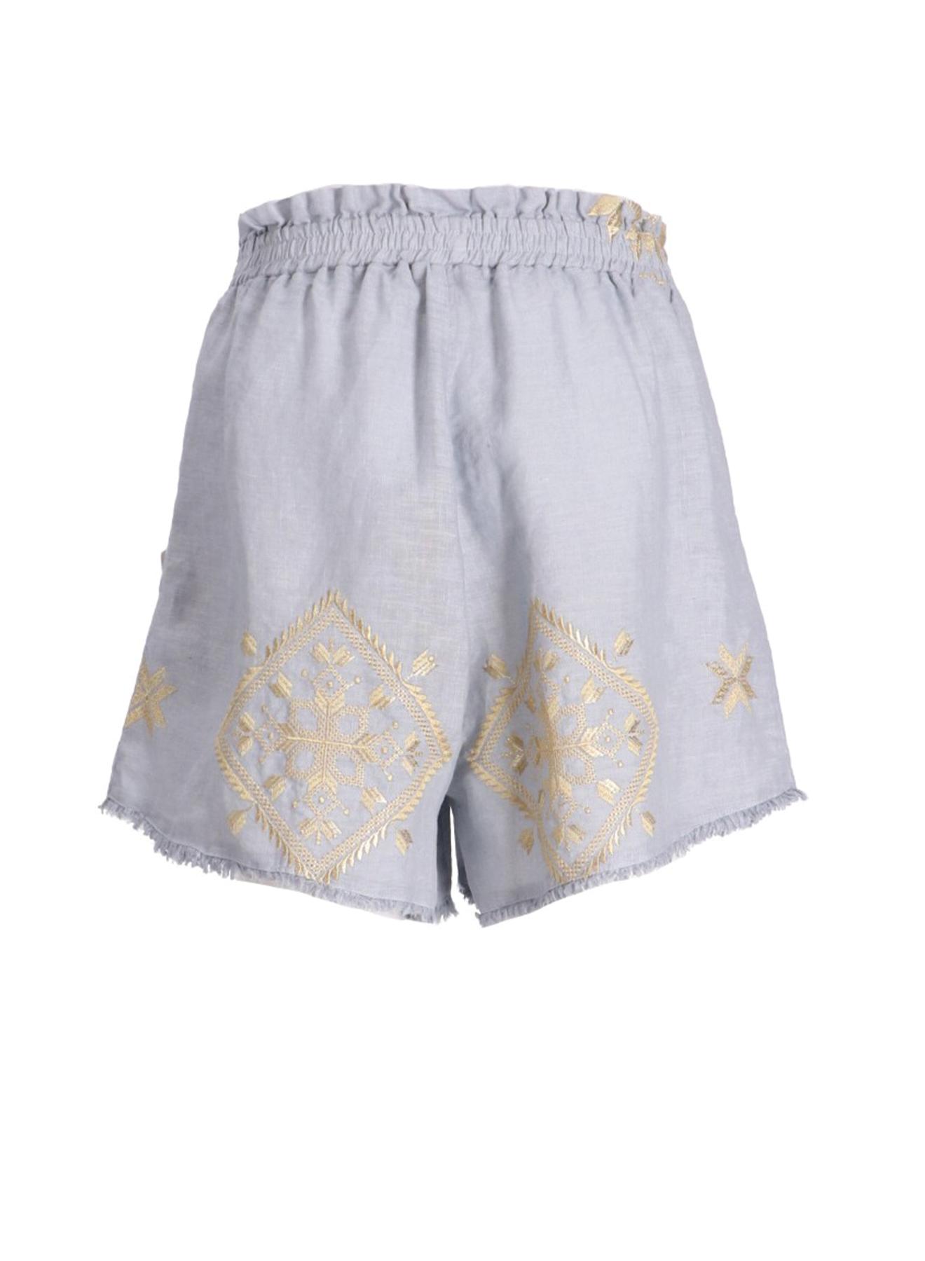 Ανοιχτό Γκρι-Χρυσό Σορτς Lefkada με λάστιχο στη μέση και με ξέφτια Greek Archaic Kori - 2