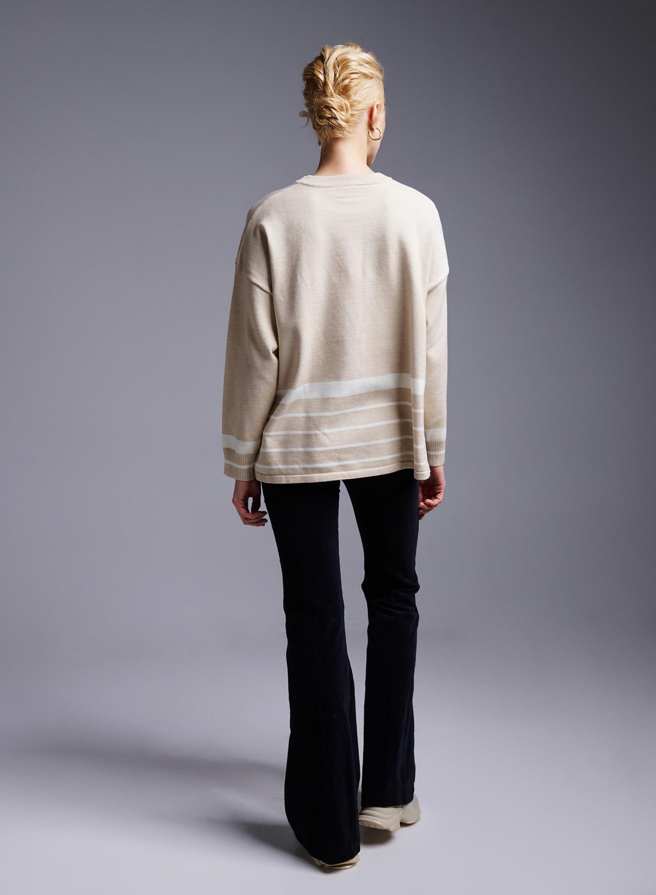 Beige-White Sweater with stripes Finery - 3