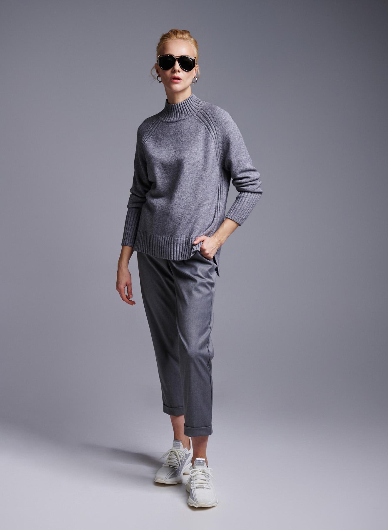 Grey half-turtleneck Sweater with side slits Lablume - 4